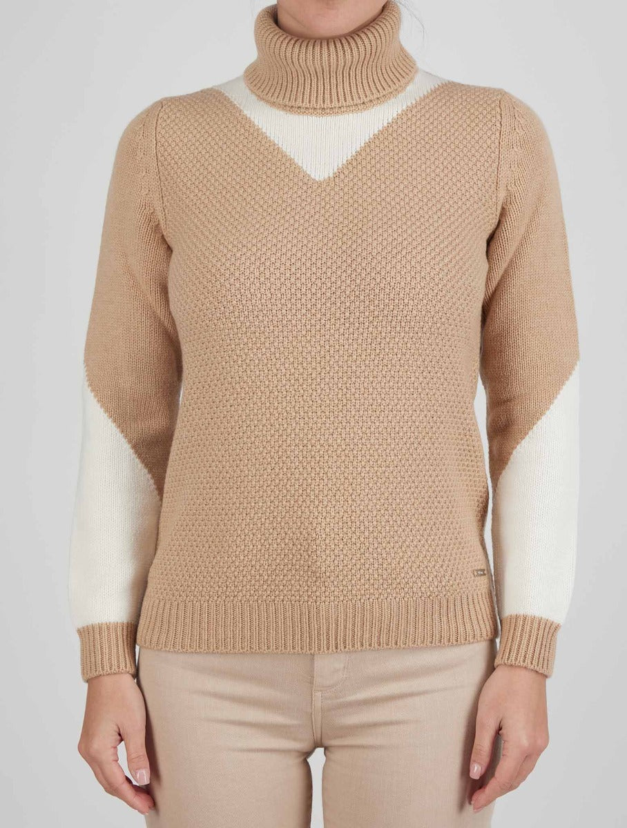 Kiton Brown White Cashmere Sweater Turtleneck
