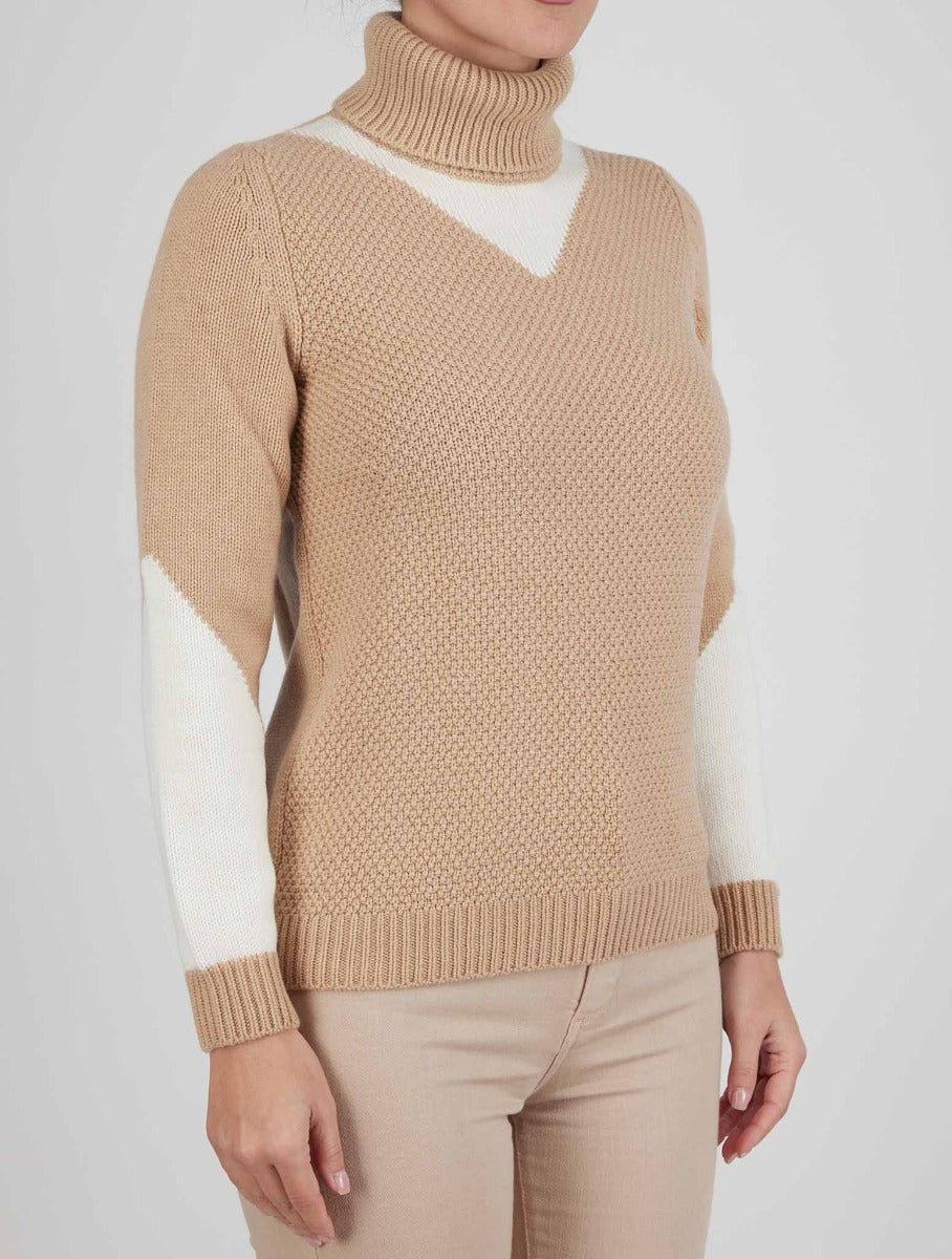 Kiton Brown White Cashmere Sweater Turtleneck
