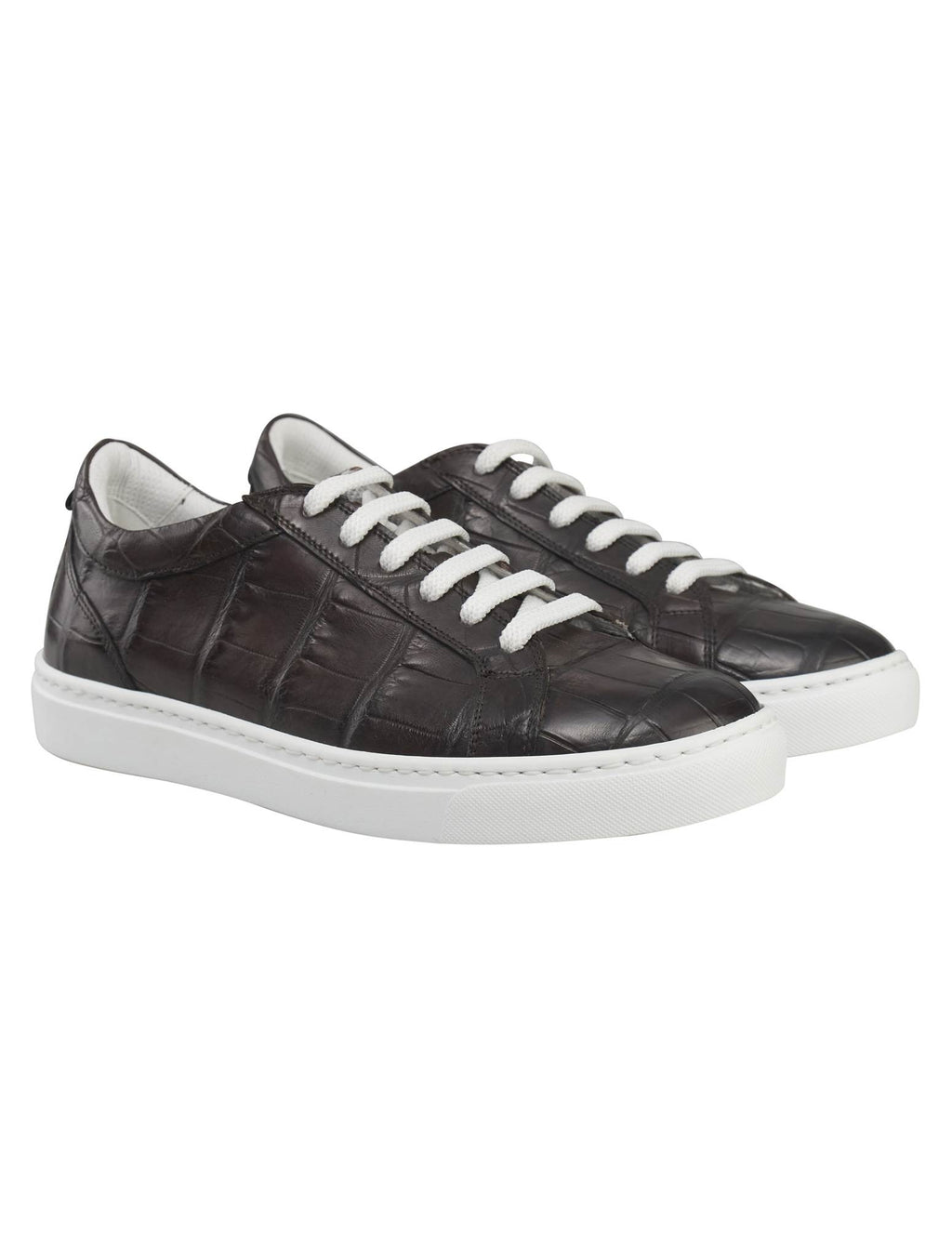 Kiton Brown Leather Crocodile Sneakers