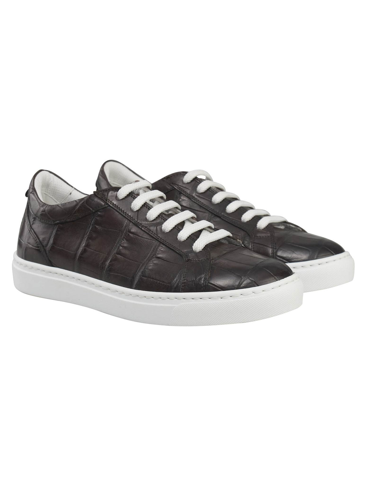 Kiton Brown Leather Crocodile Sneakers