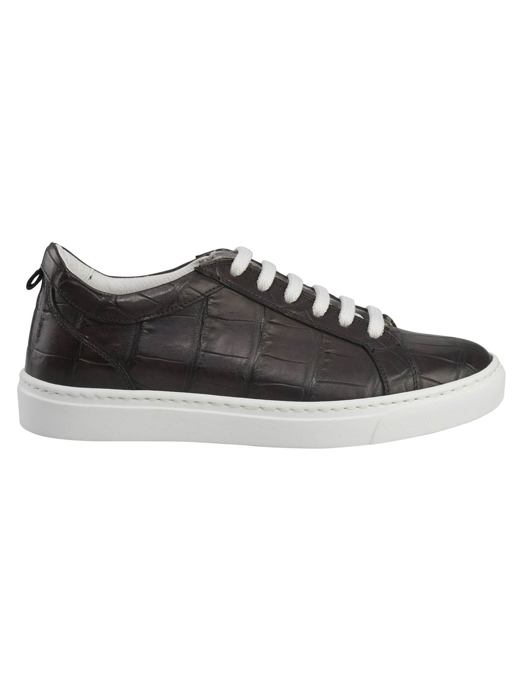 Kiton Brown Leather Crocodile Sneakers