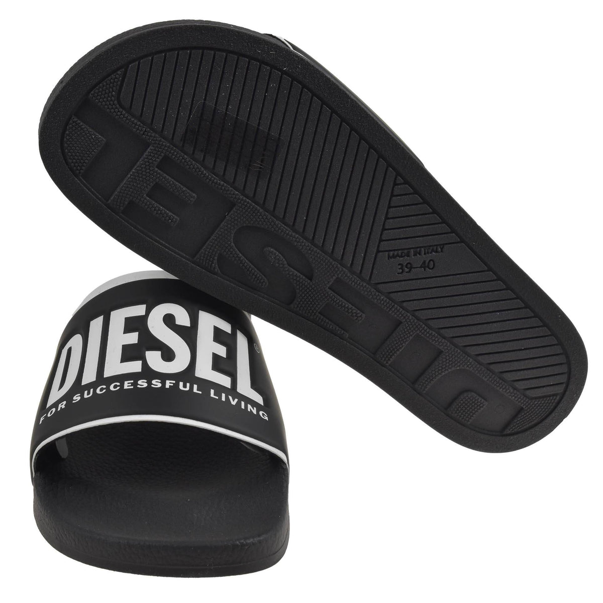 DIESEL Black White PVC Sliders SA-VALLA