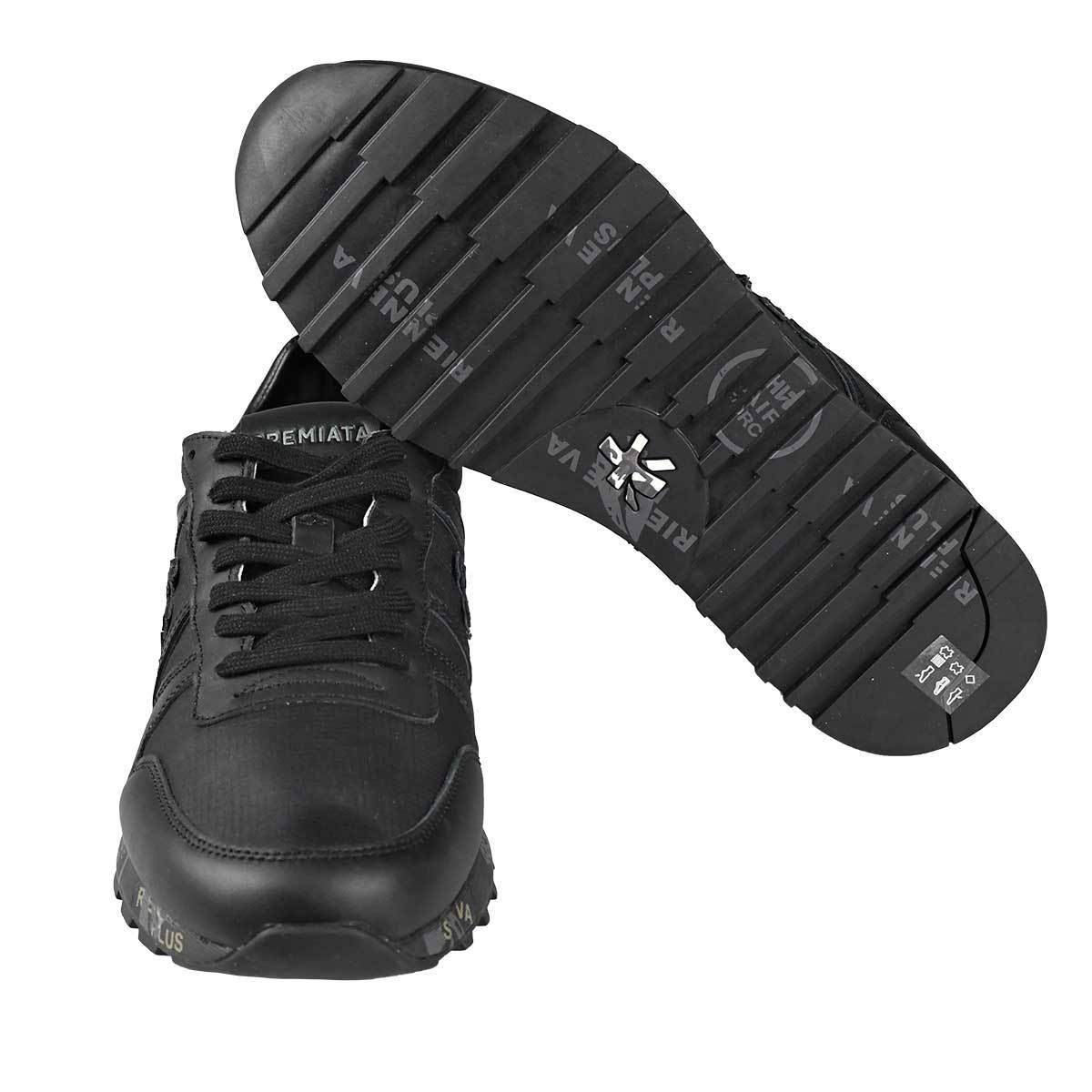Premiata Black Leather Nylon Sneakers