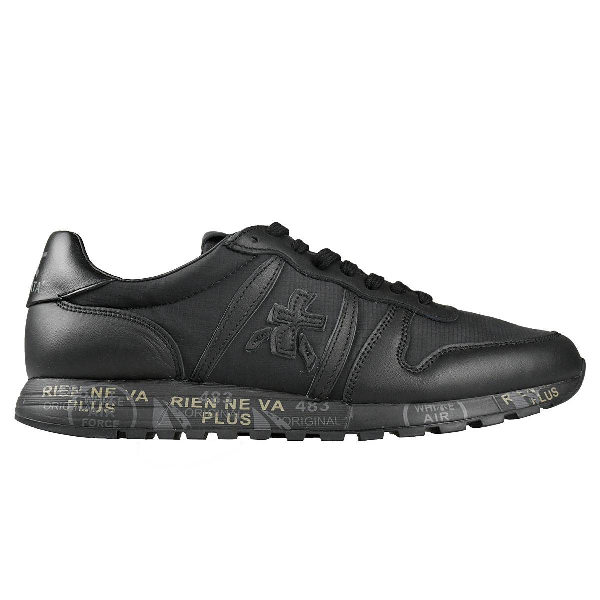 Premiata Black Leather Nylon Sneakers