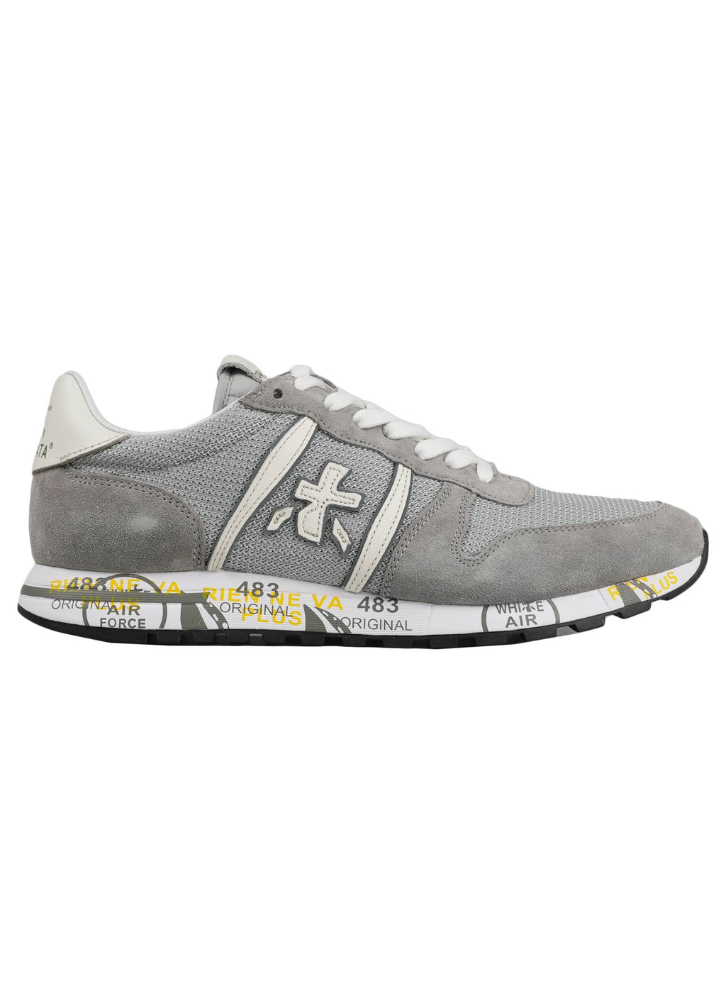 Premiata Gray Nylon Leather Suede Sneakers