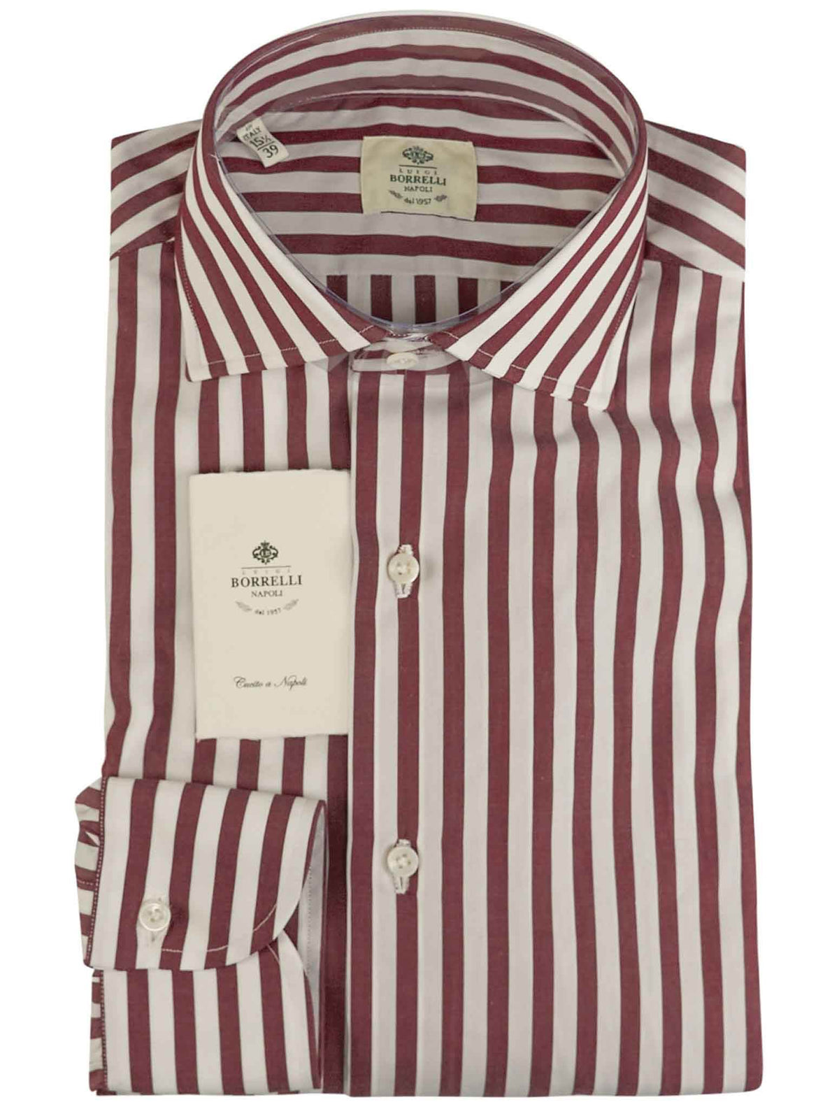 Luigi Borrelli Burgundy White Cotton Shirt
