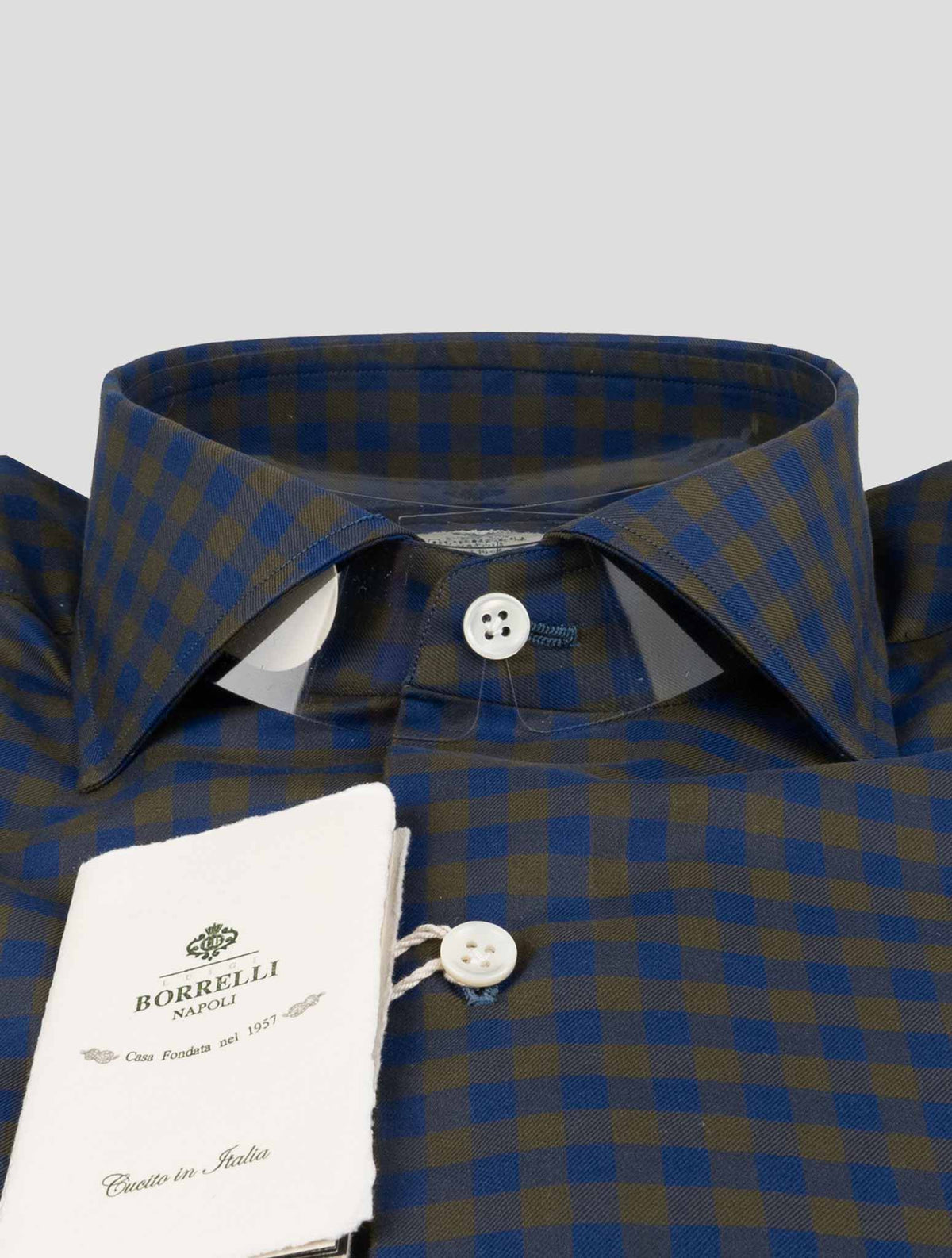 Luigi Borrelli Luigi Borrelli Blue Green Cotton Shirt Blue / Green 001