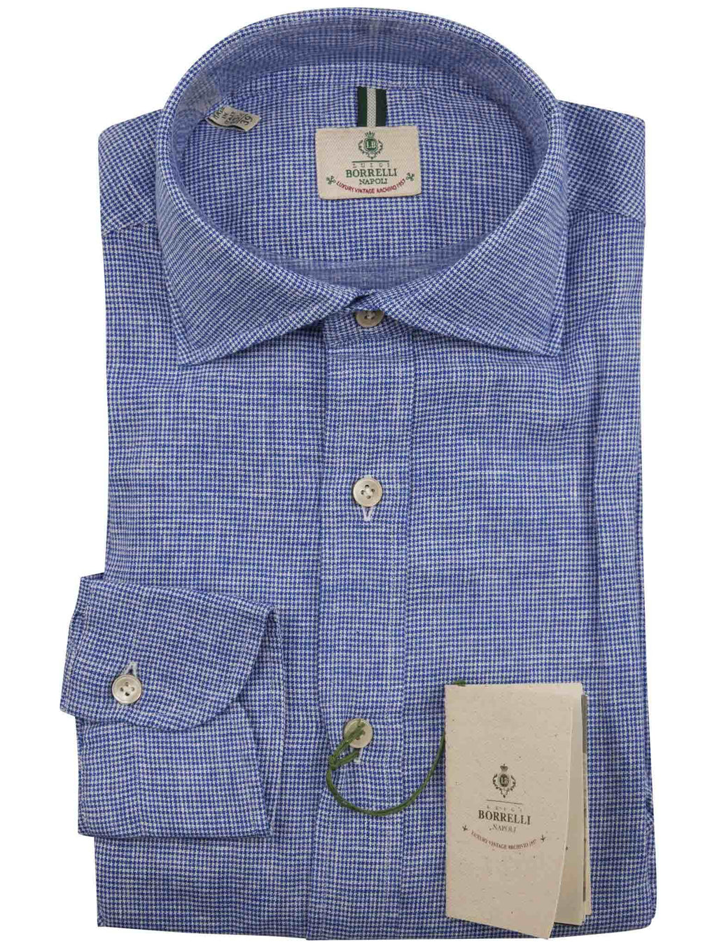 Luigi Borrelli Blue White Cotton Linen Shirt