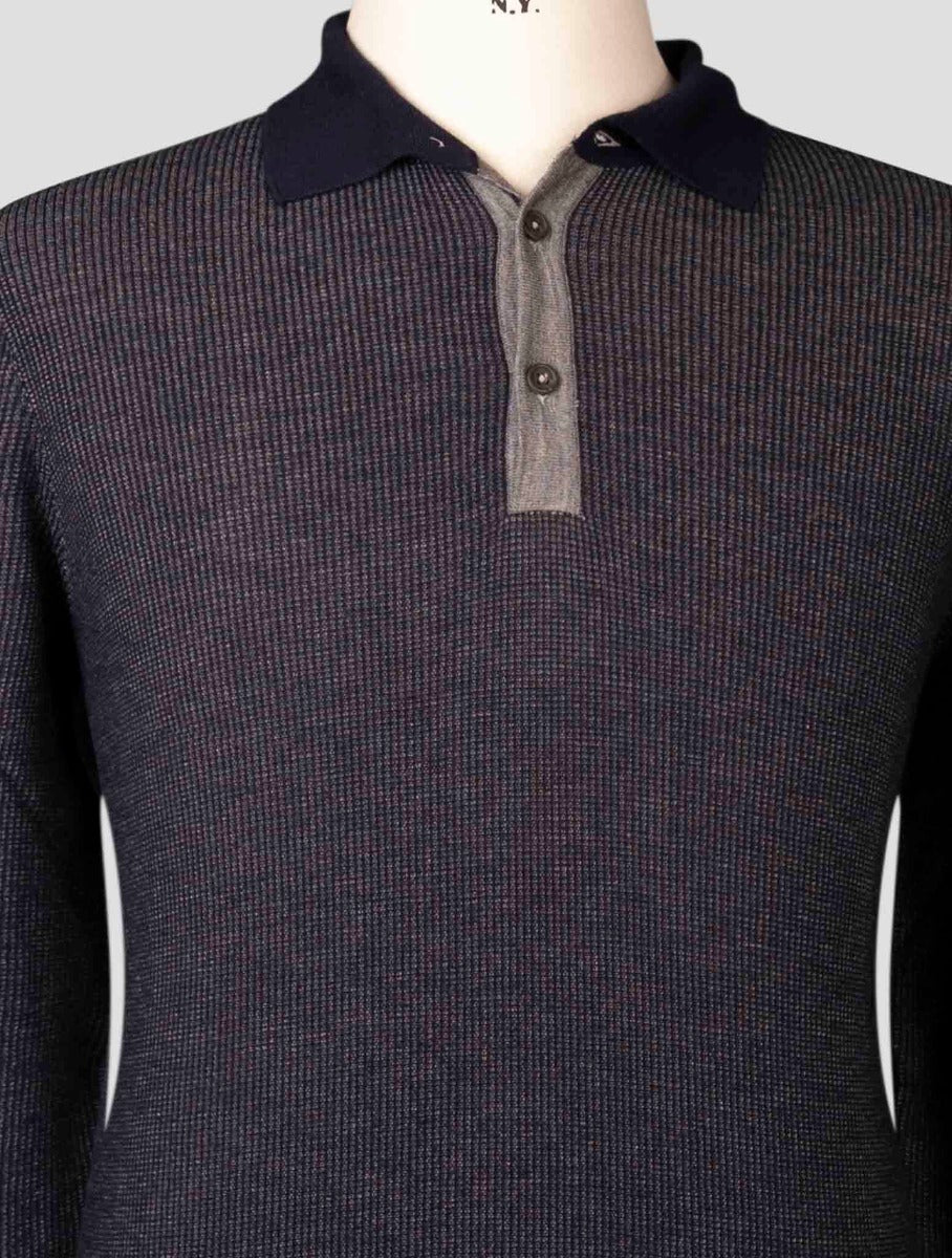 Fioroni Blue Virgin Wool Cashmere Sweater Polo