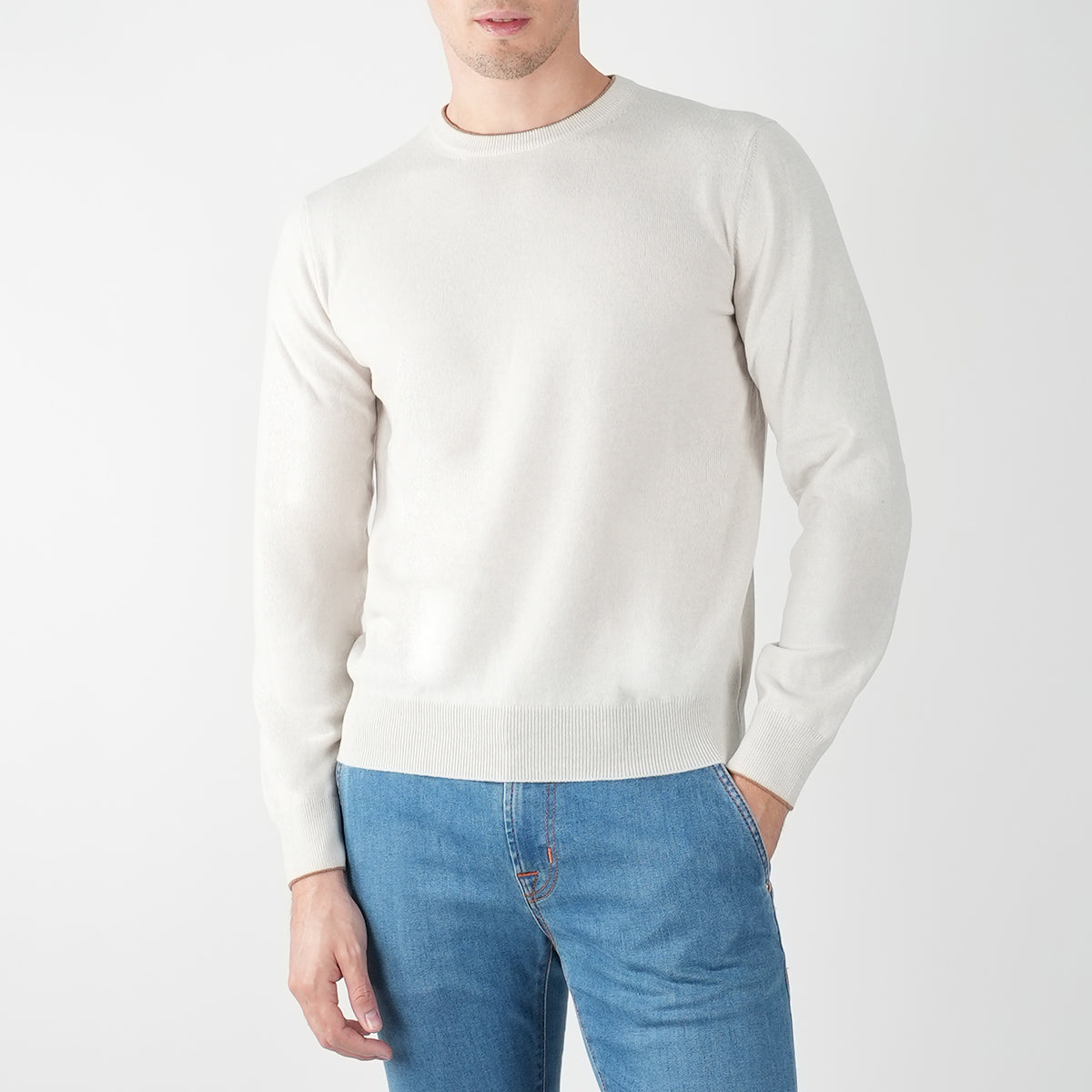 Fioroni White Cashmere Sweater Crewneck