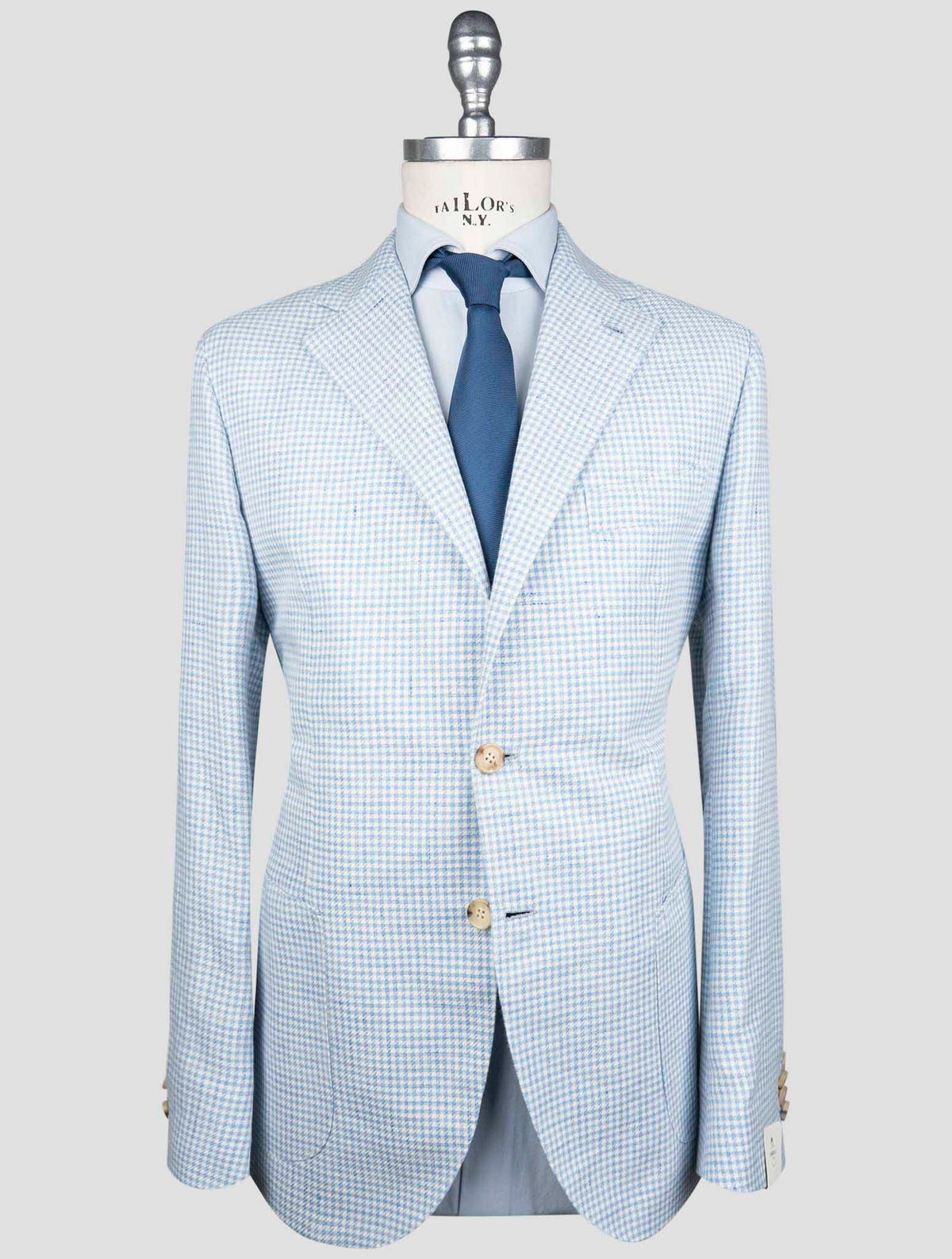 Luigi Borrelli Light Blue White Virgin Wool Silk Linen Blazer
