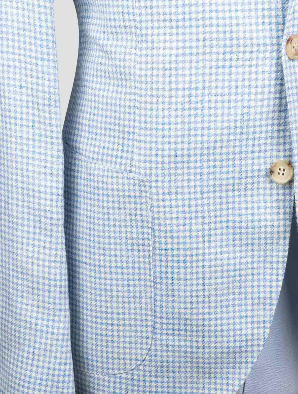 Luigi Borrelli Light Blue White Virgin Wool Silk Linen Blazer