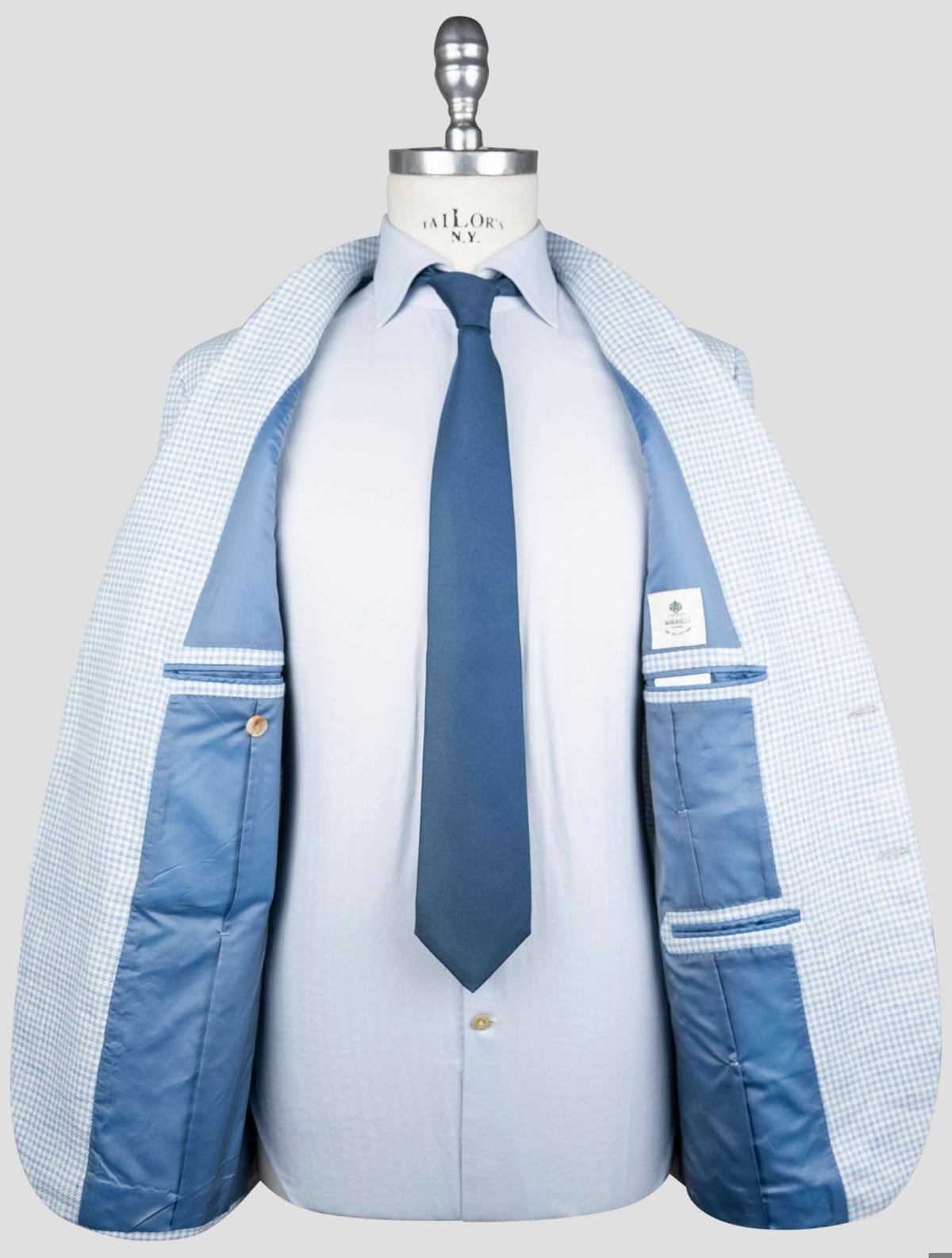 Luigi Borrelli Light Blue White Virgin Wool Silk Linen Blazer