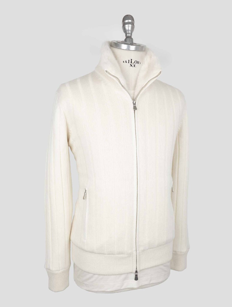 Gran Sasso White Cashmere Eco Fur Coat