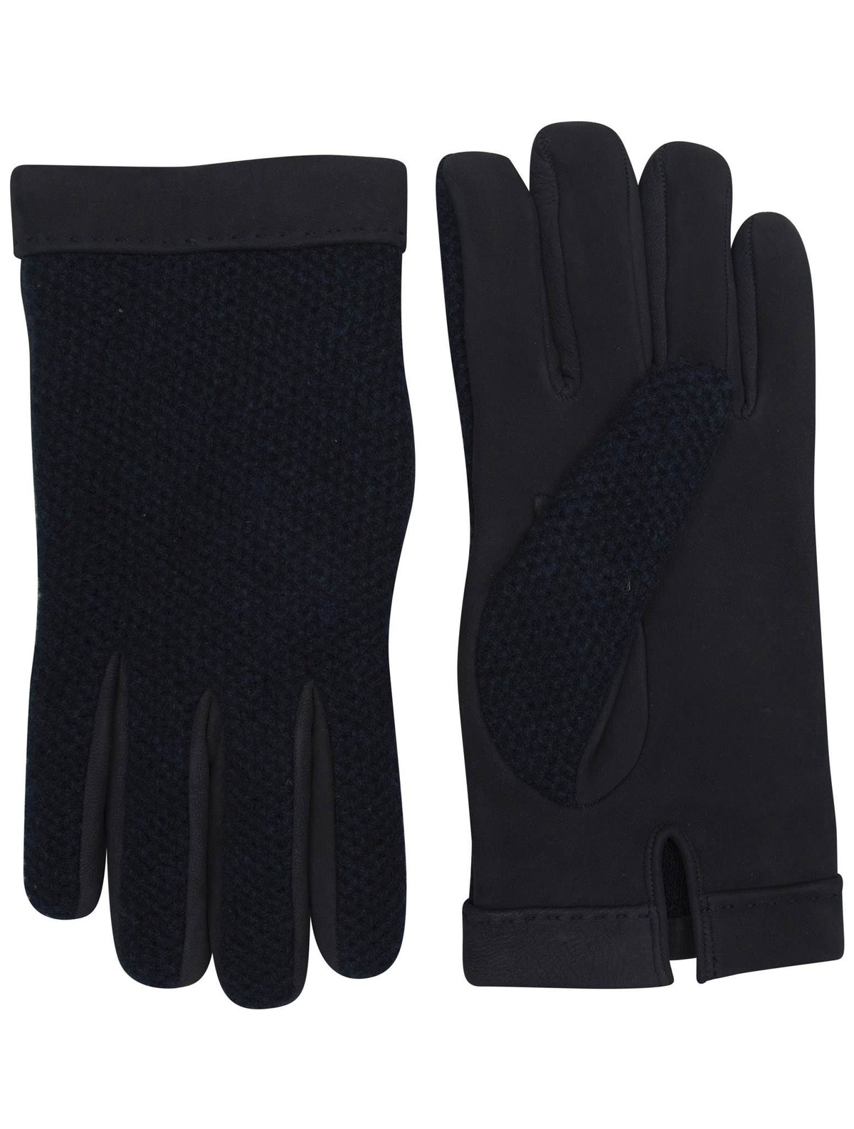 Kiton Blue Leather Cashmere Gloves