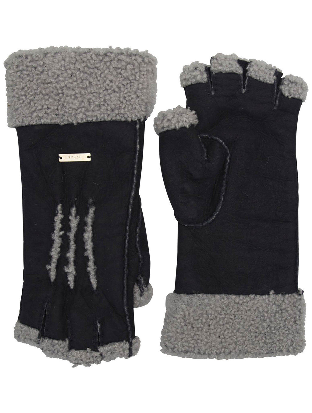 Kiton Gray Blue Shearling Gloves
