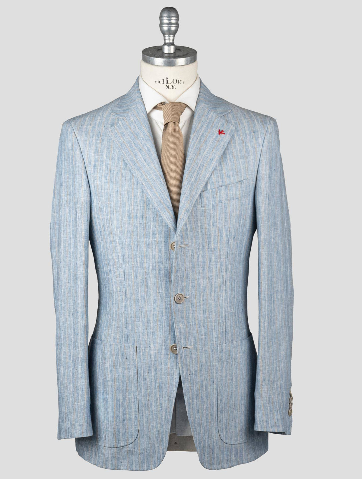 Isaia Light Blue Beige Linen Blazer