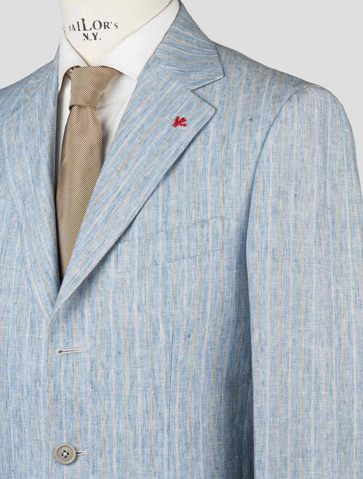 Isaia Light Blue Beige Linen Blazer