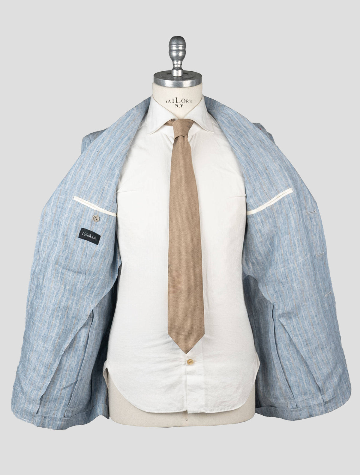 Isaia Light Blue Beige Linen Blazer