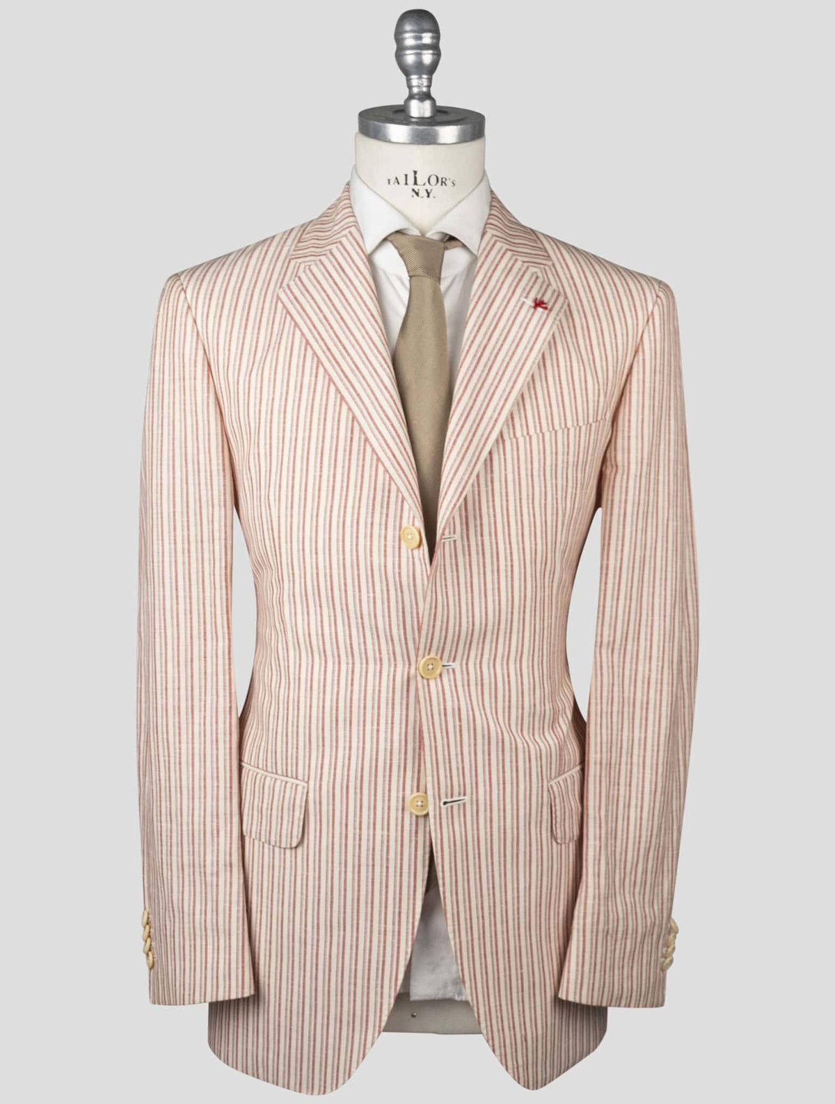 Isaia Red White Linen Cotton Blazer