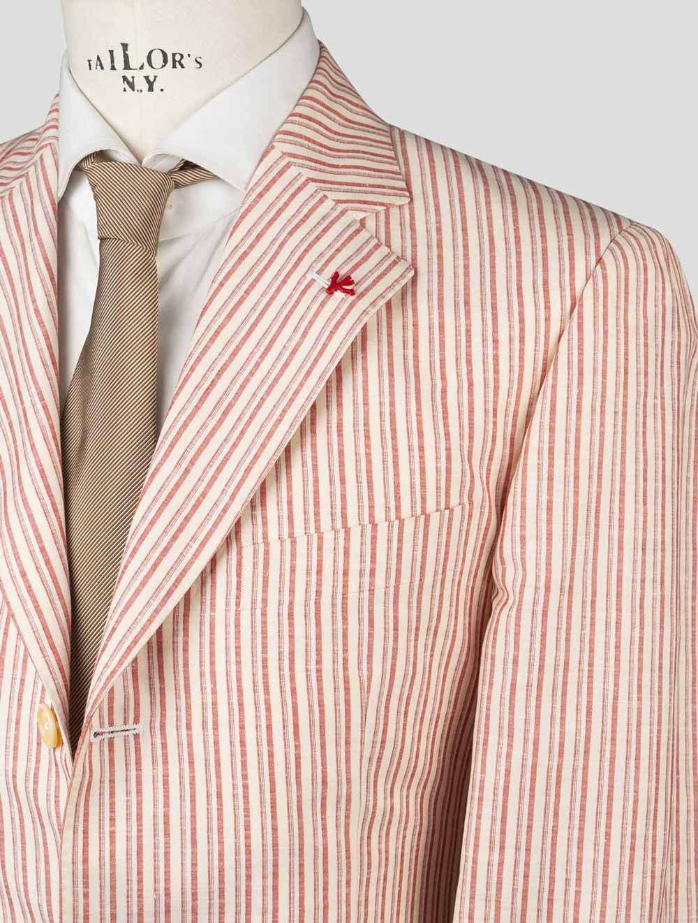 Isaia Red White Linen Cotton Blazer