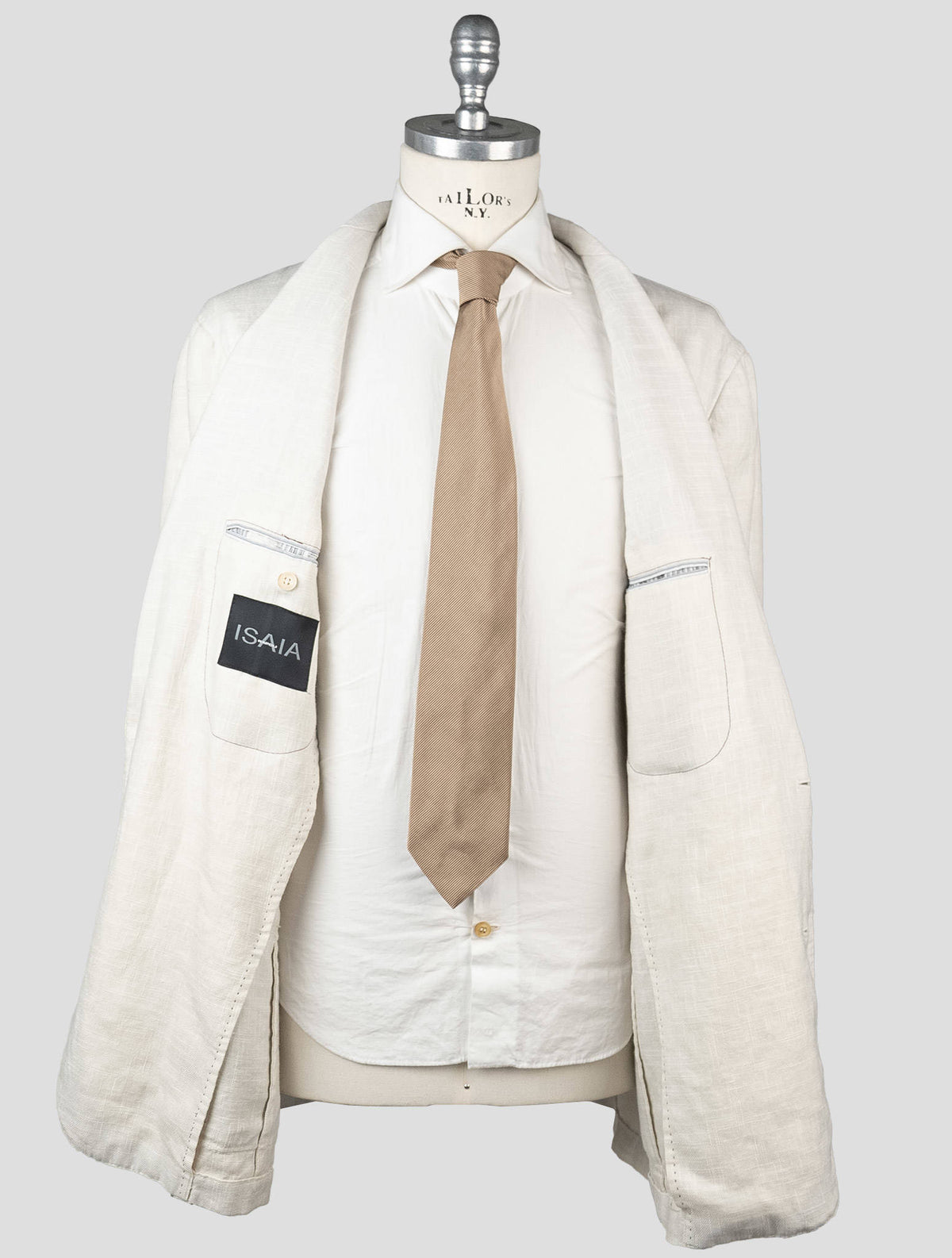 Isaia Beige Linen Wool Silk Blazer