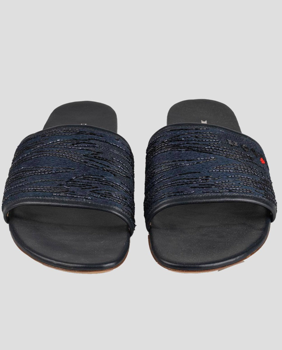 Kiton Blue Viscose Linen Slippers