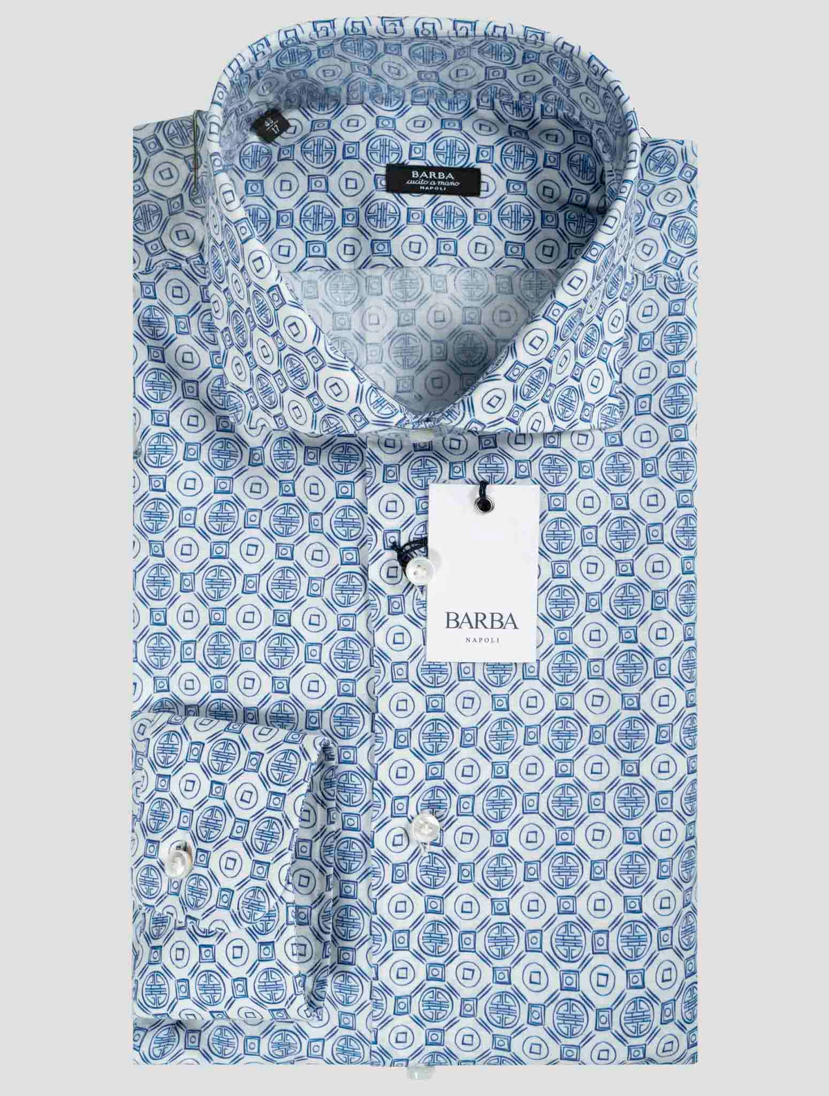 Barba Napoli Blue White Linen Cotton Shirt