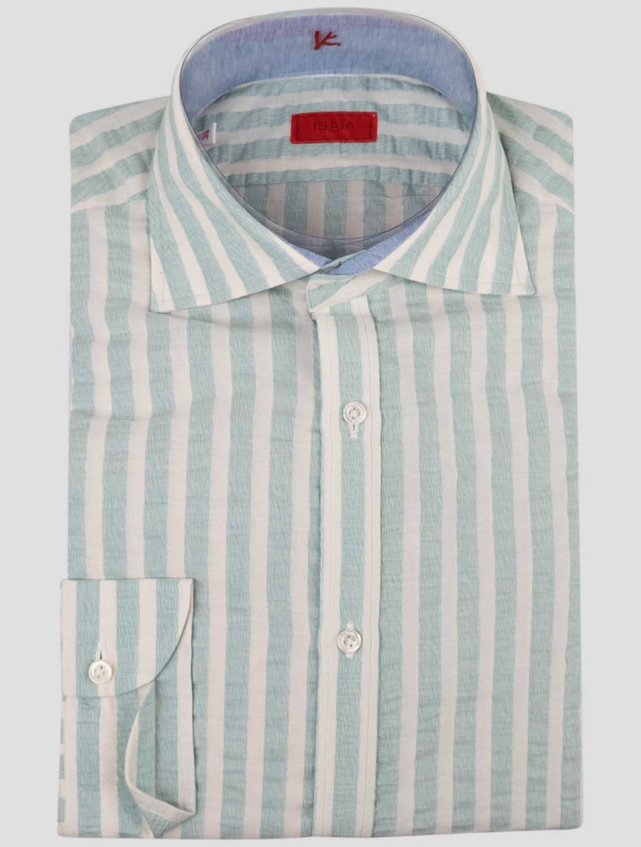Isaia Green White Cotton Shirt