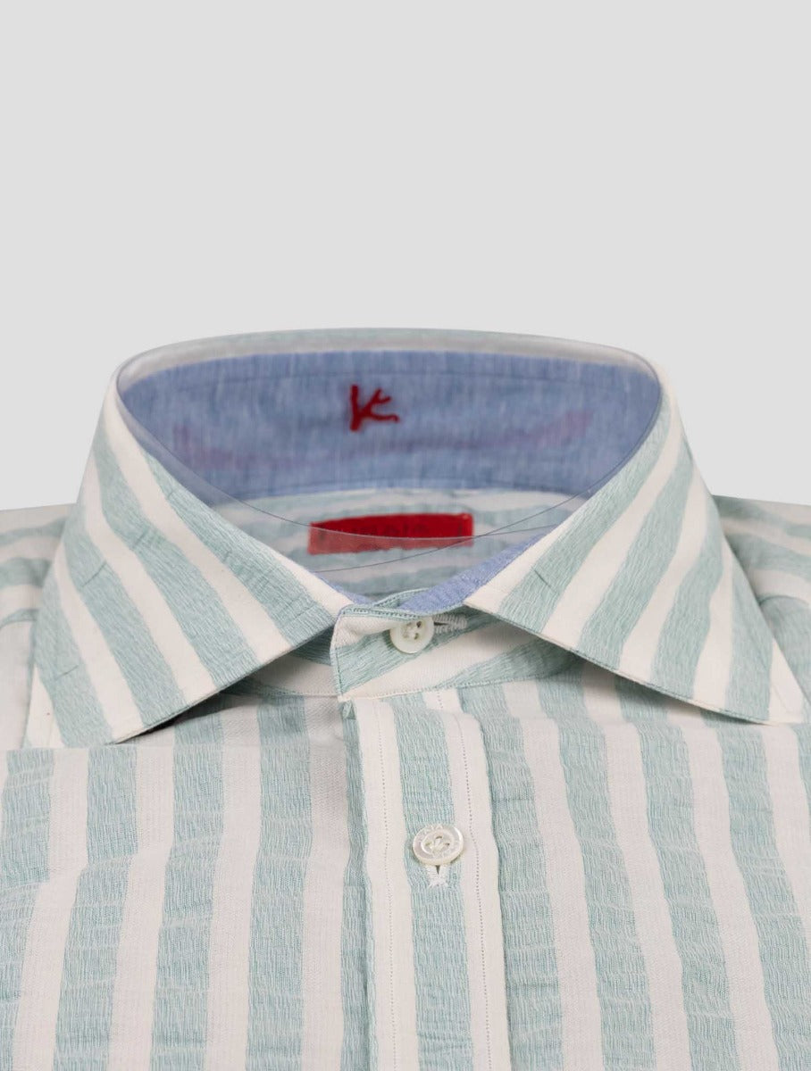 Isaia Green White Cotton Shirt