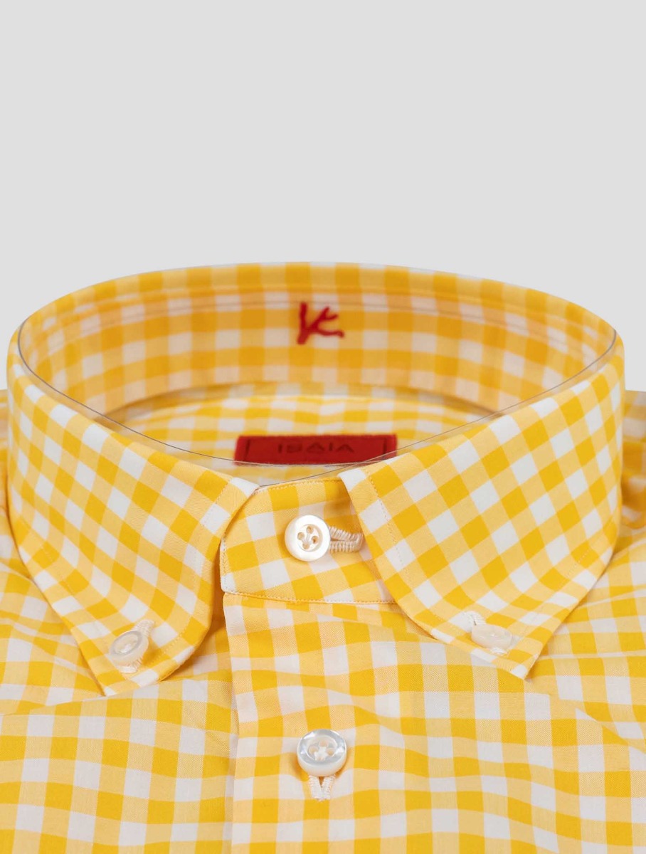 Isaia Yellow White Cotton Shirt