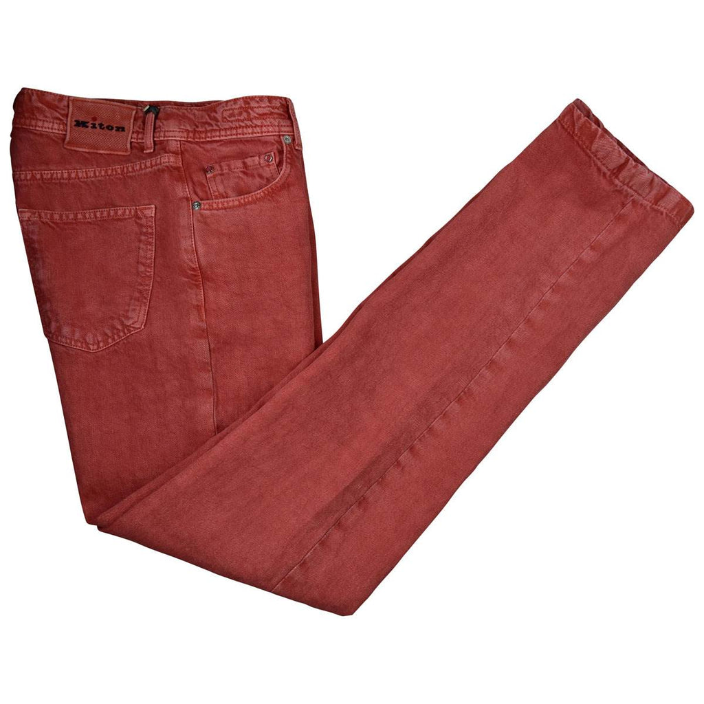 KITON Light Red Linen Jeans
