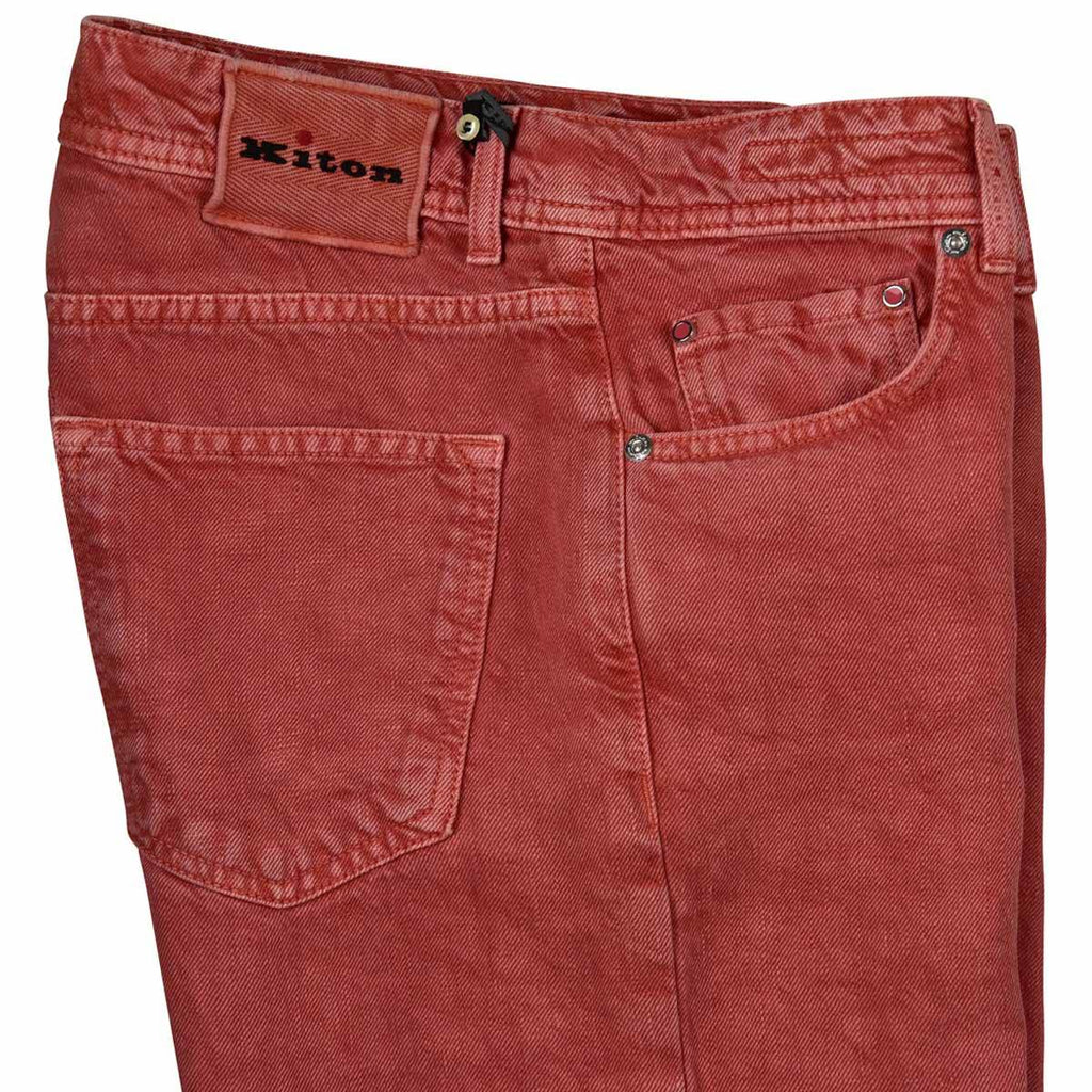 KITON Light Red Linen Jeans