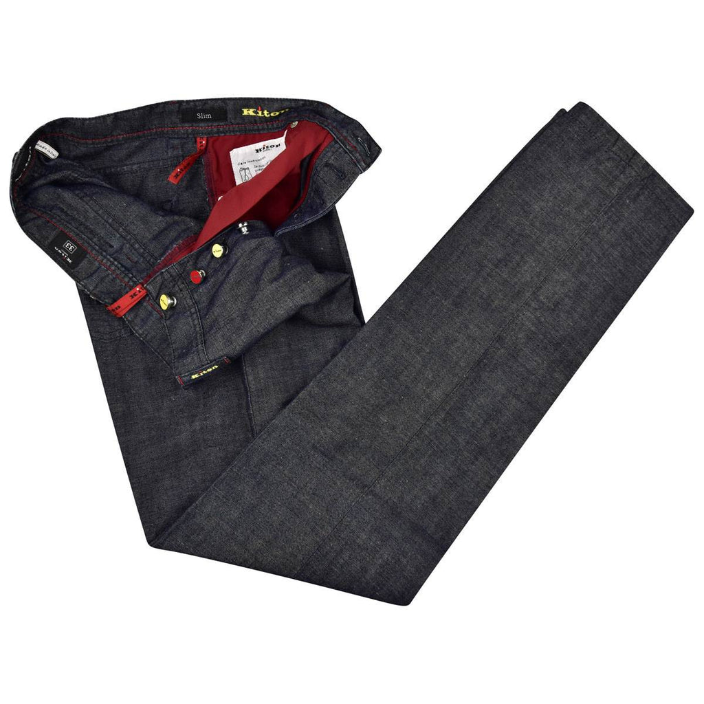Kiton KITON Blue Cotton Linen Jeans Blue 001