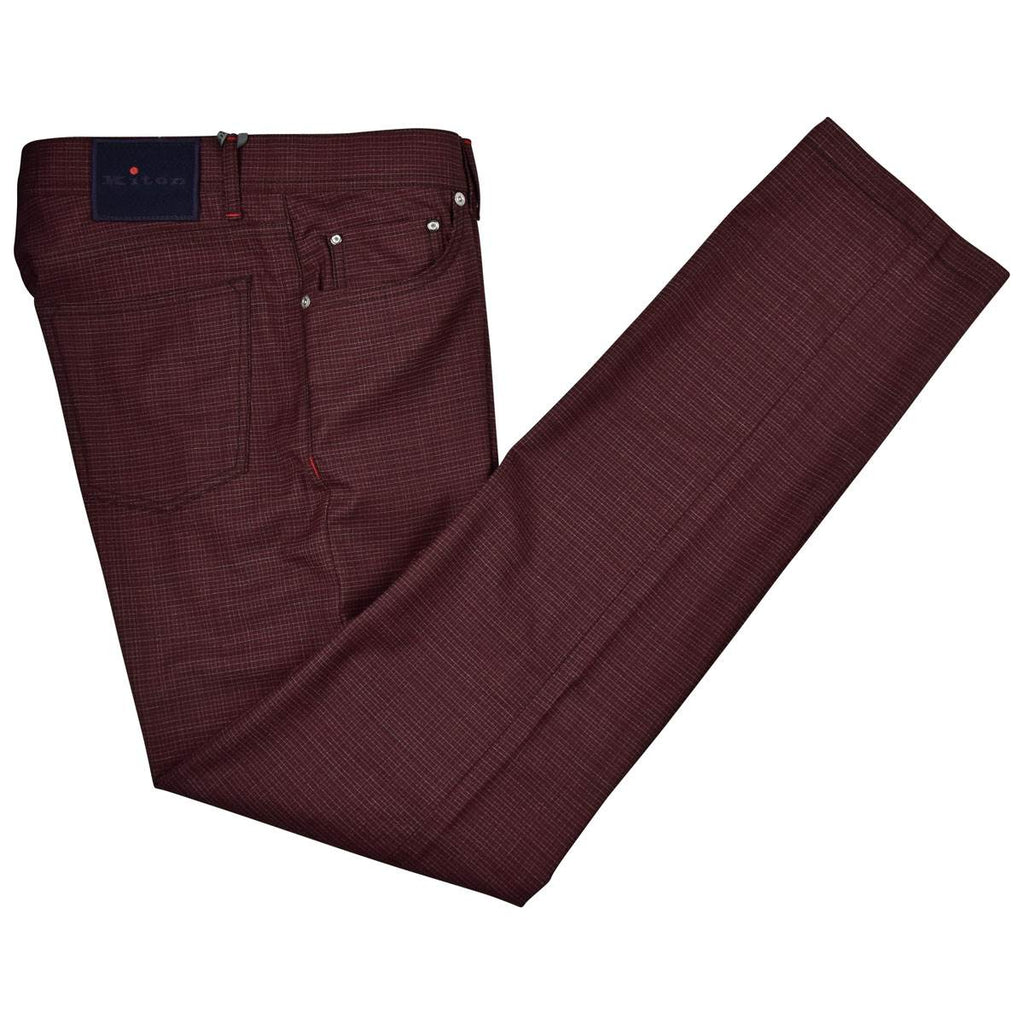 KITON Burgundy White Wool Pa Ea Jeans