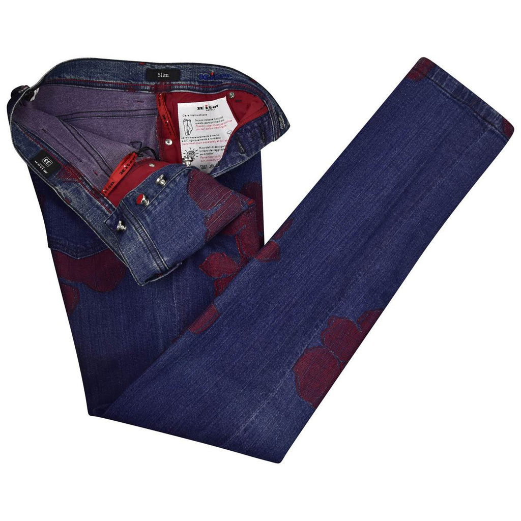KITON Blue Burgundy Cotton Pl Ea Jeans