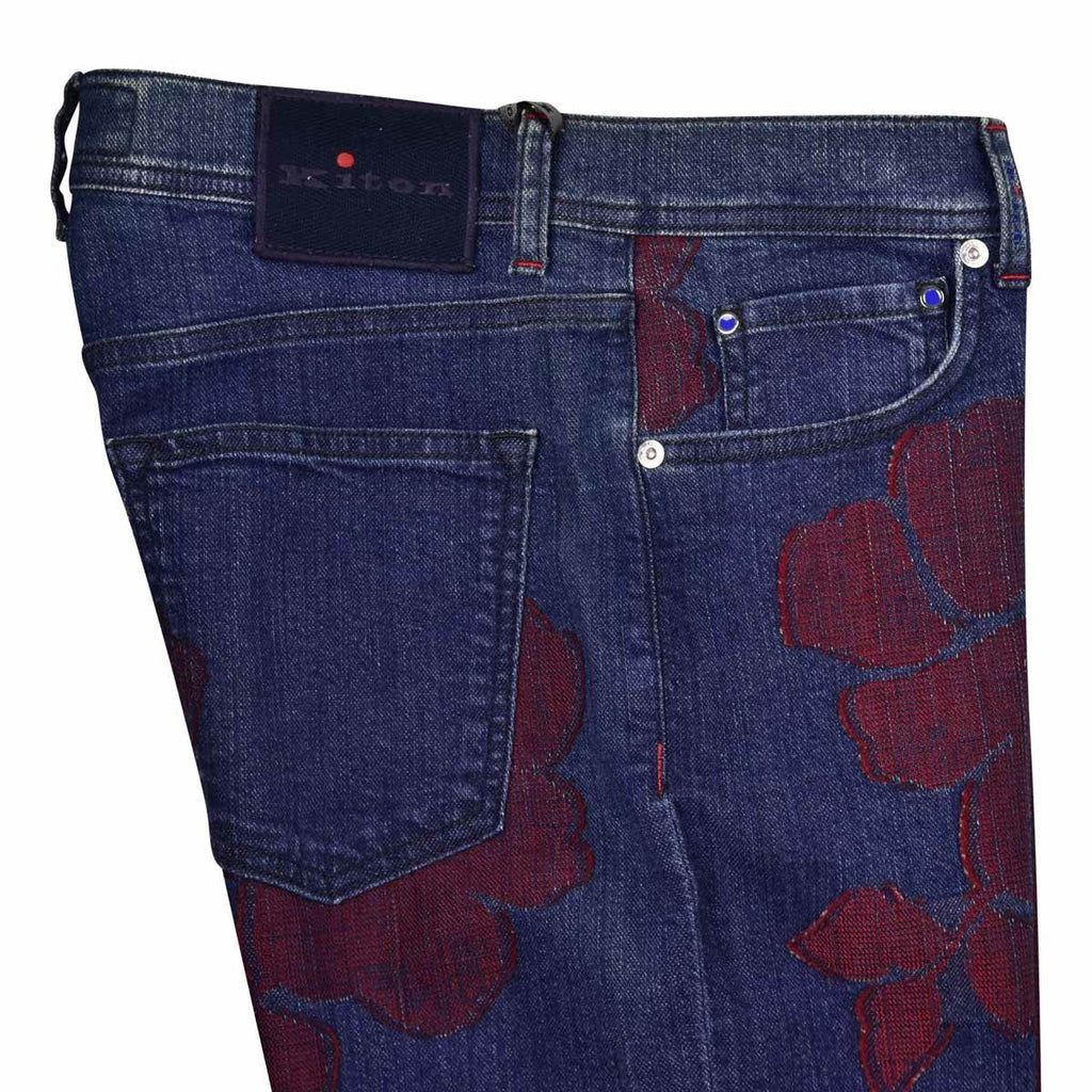 KITON Blue Burgundy Cotton Pl Ea Jeans