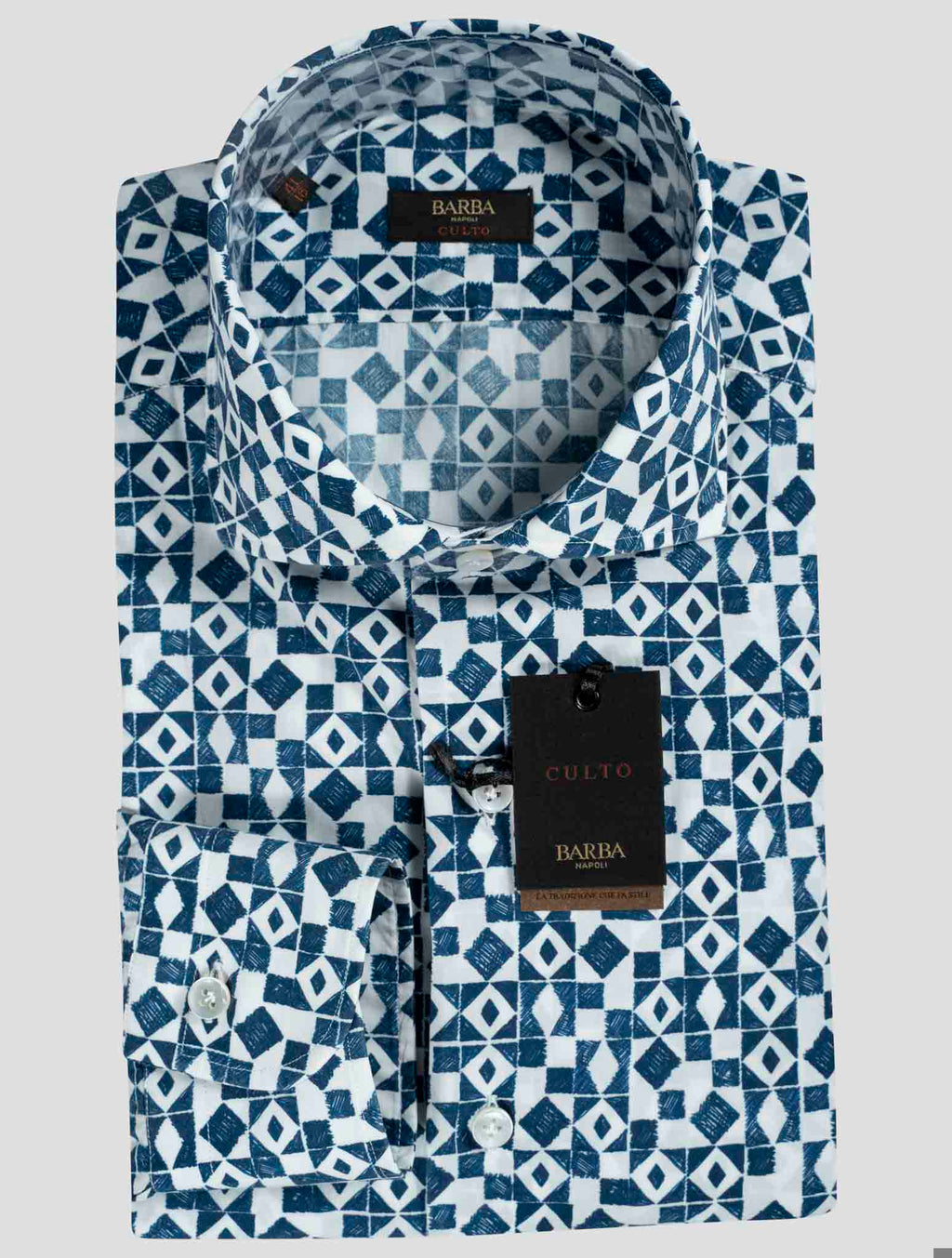 Barba Napoli Blue White Lyocell Cotton Shirt