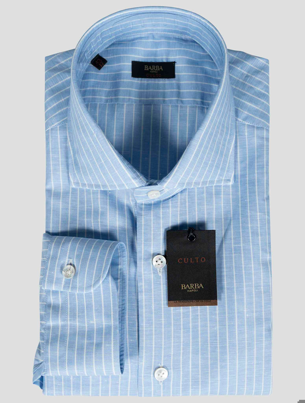 Barba Napoli Blue White Linen Cotton Shirt