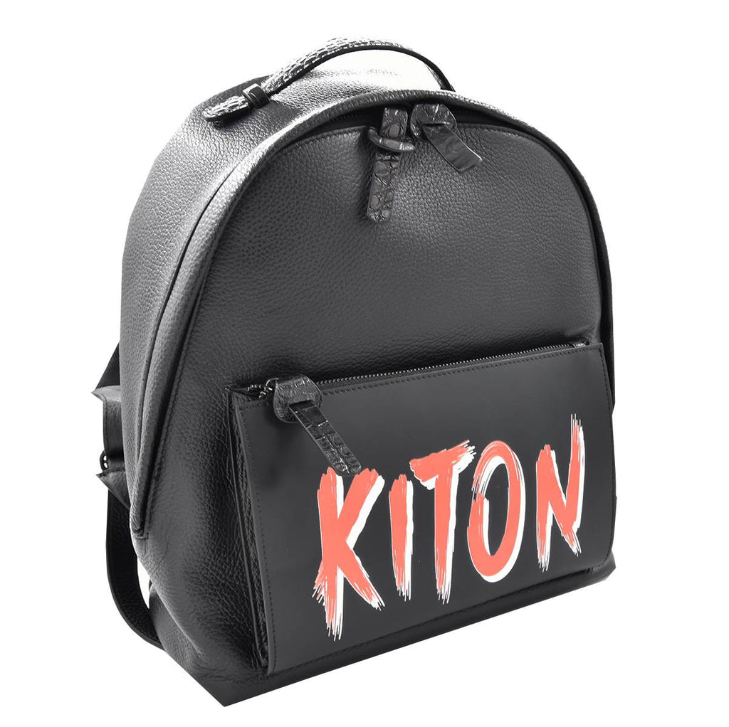 Kiton KITON Black Leather Calfskin Backpack Black 001