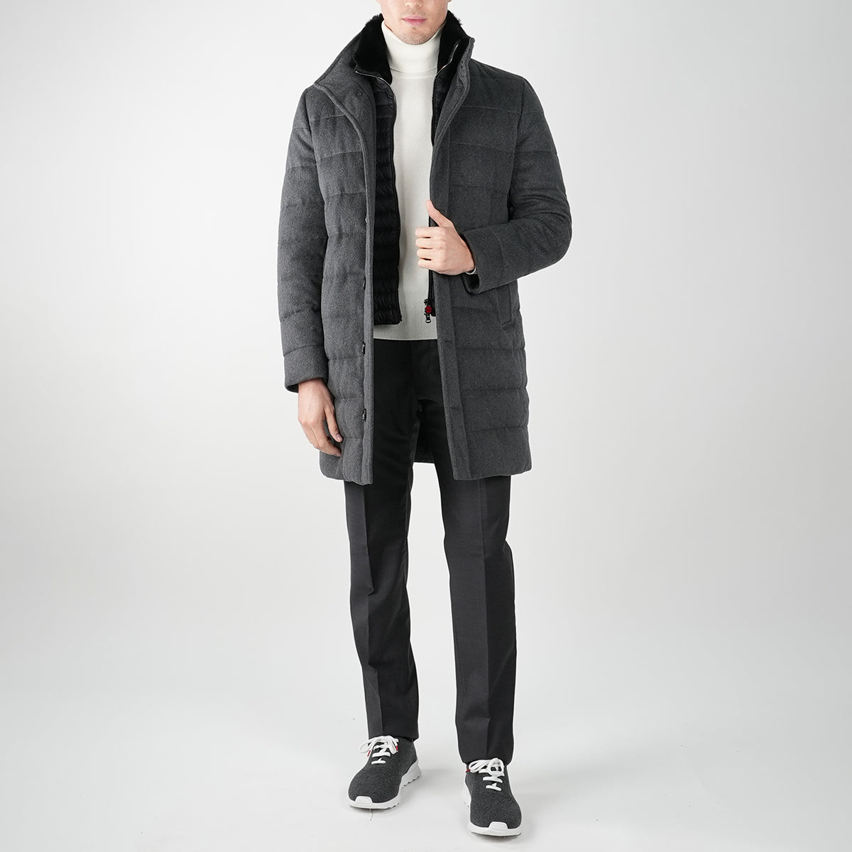 KITON Grey Virgin Wool Cashmere Overcoat
