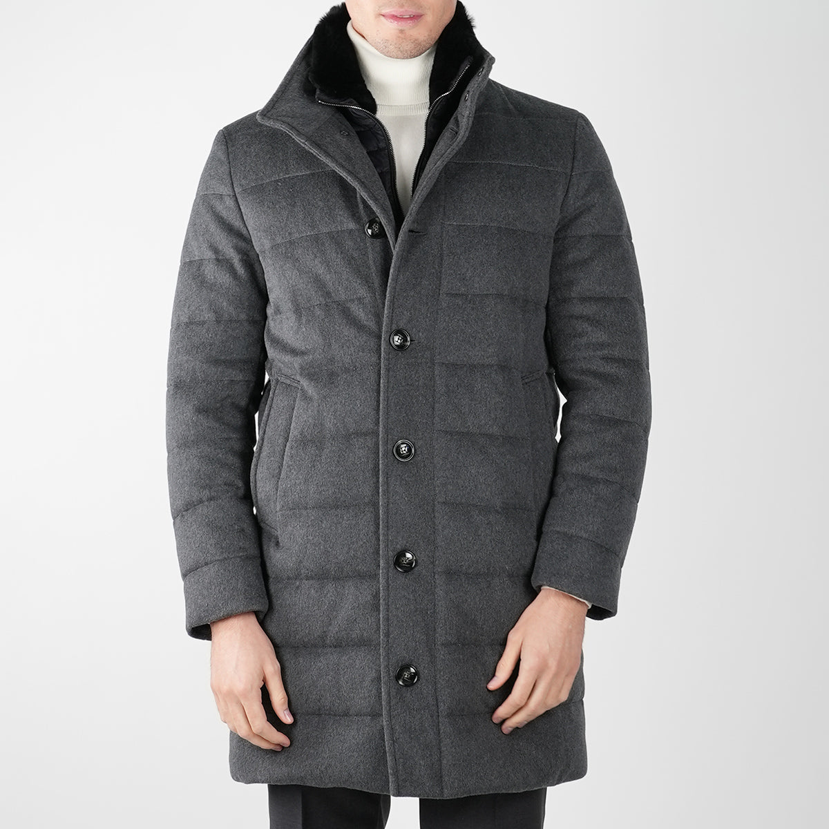 KITON Grey Virgin Wool Cashmere Overcoat
