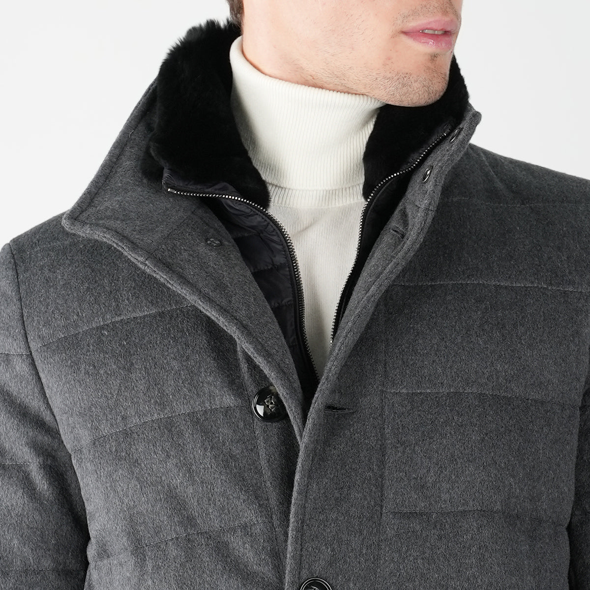 KITON Grey Virgin Wool Cashmere Overcoat