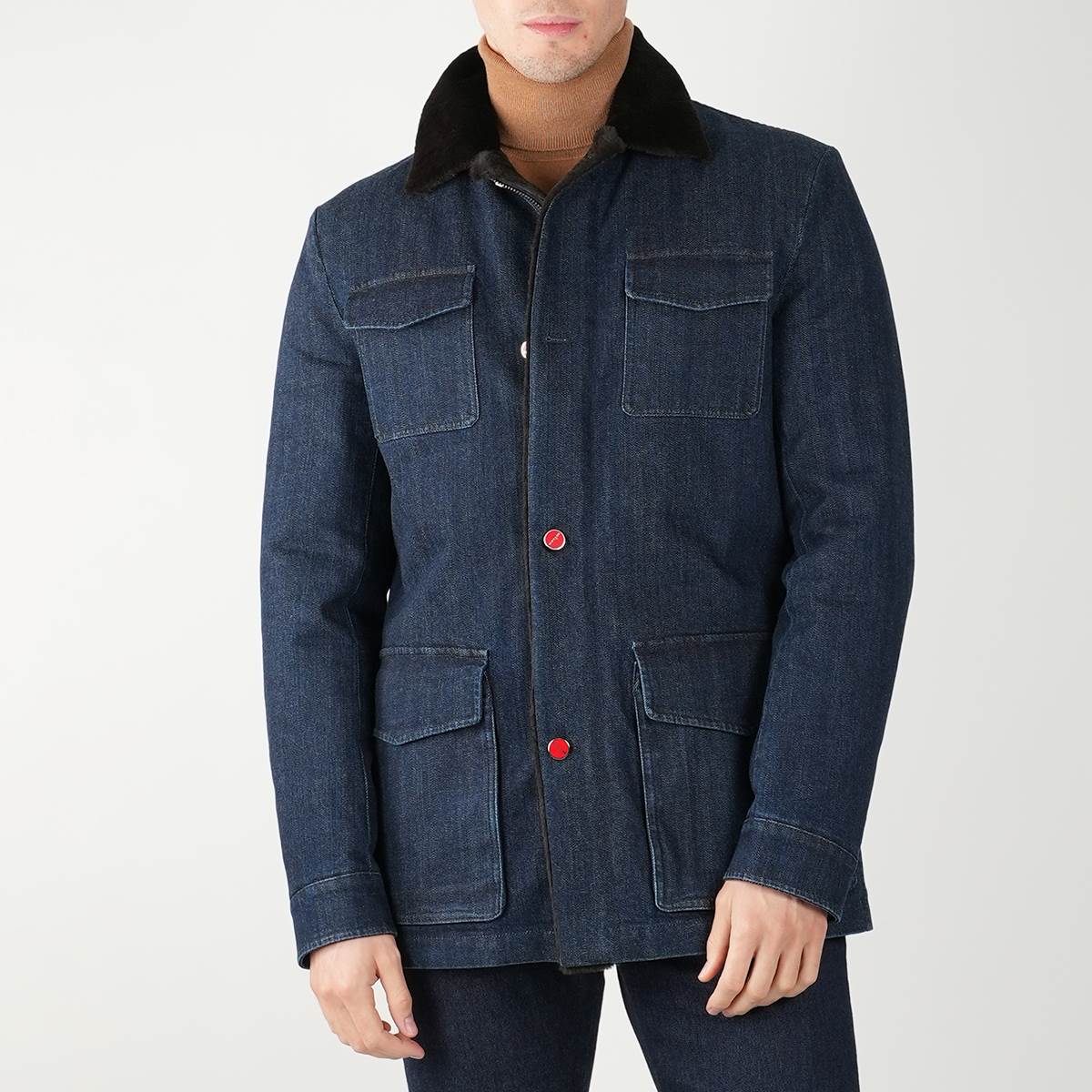 KITON Blue Cotton Ea Overcoat