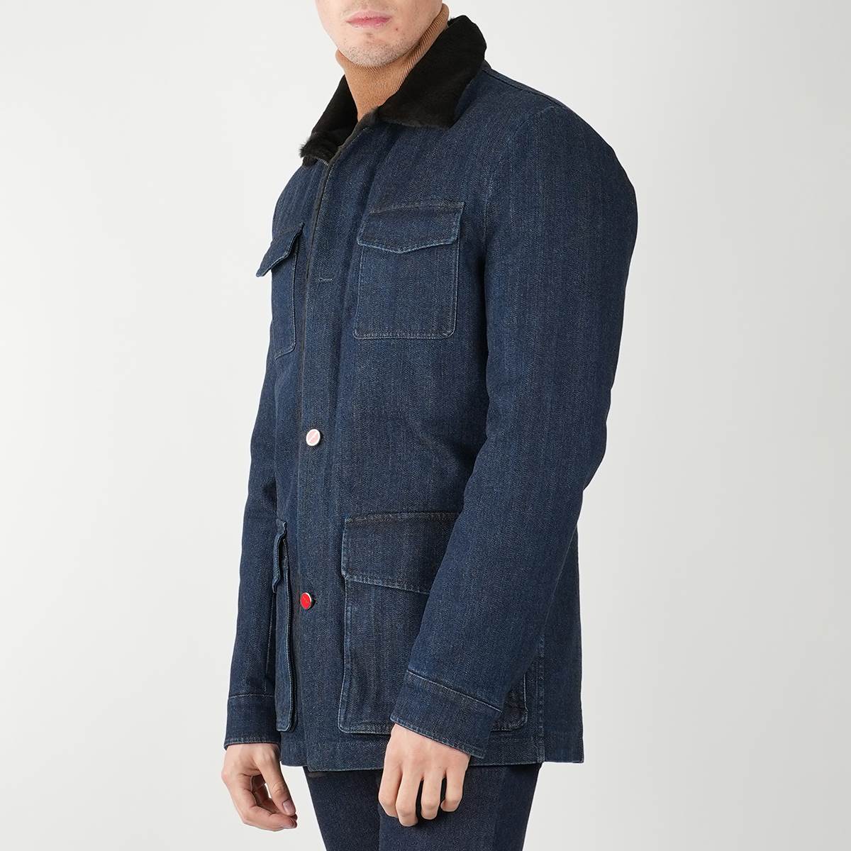 KITON Blue Cotton Ea Overcoat