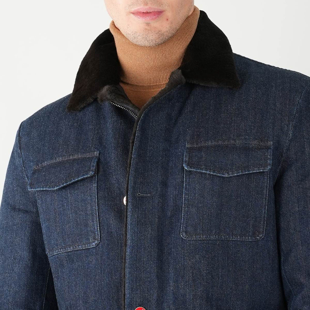KITON Blue Cotton Ea Overcoat