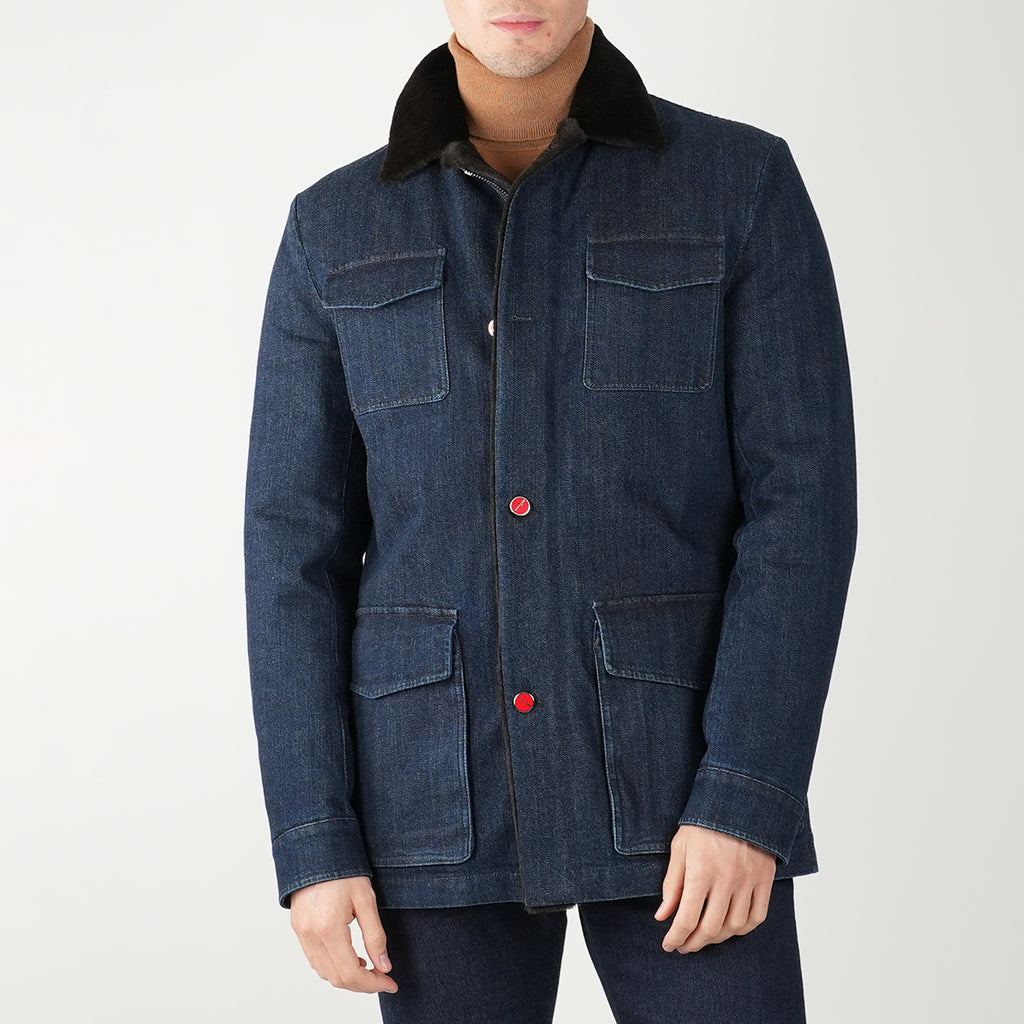 KITON Blue Cotton Ea Overcoat