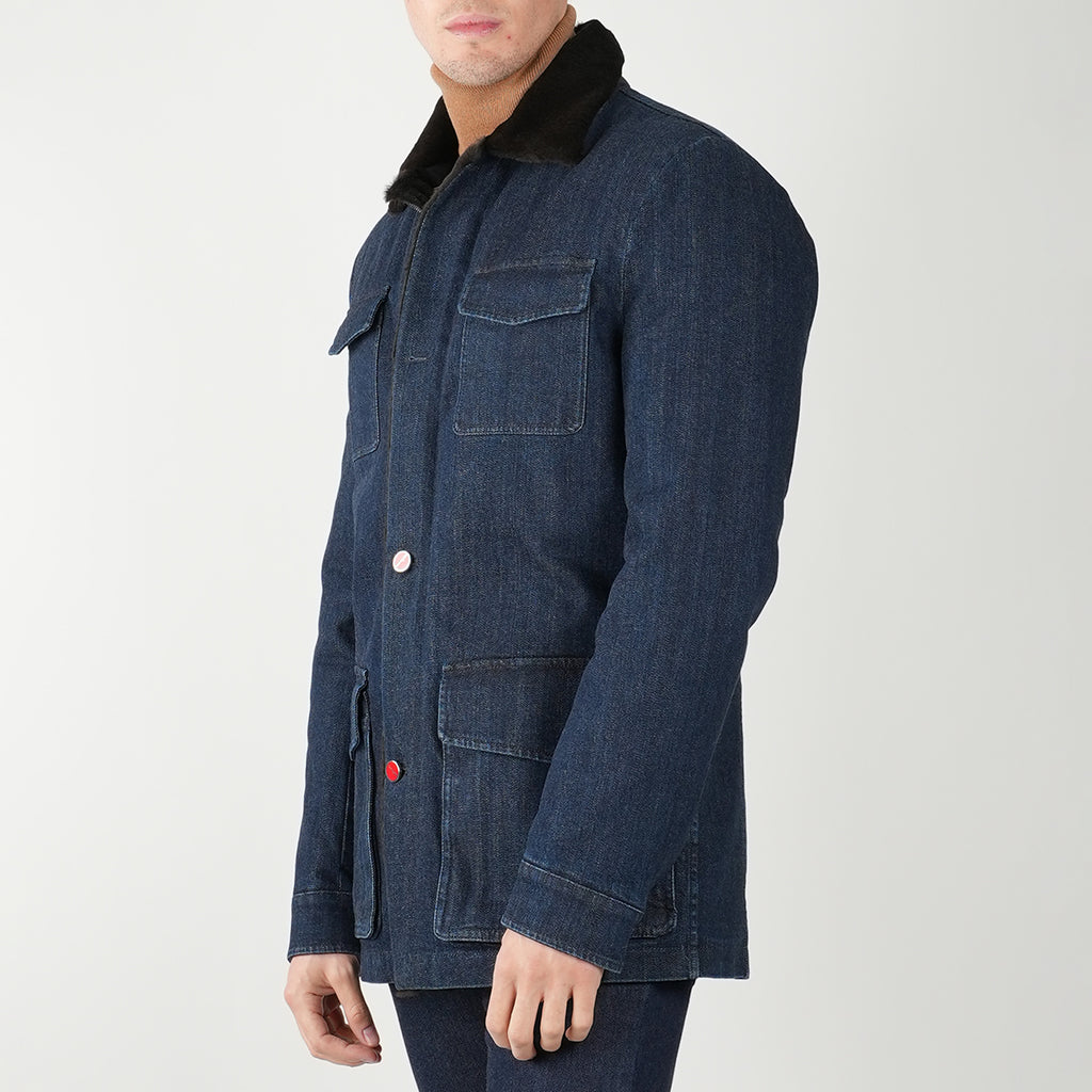 KITON Blue Cotton Ea Overcoat