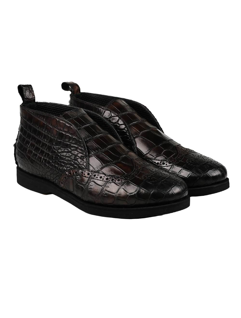 KITON Brown Leather Crocodile Shoes