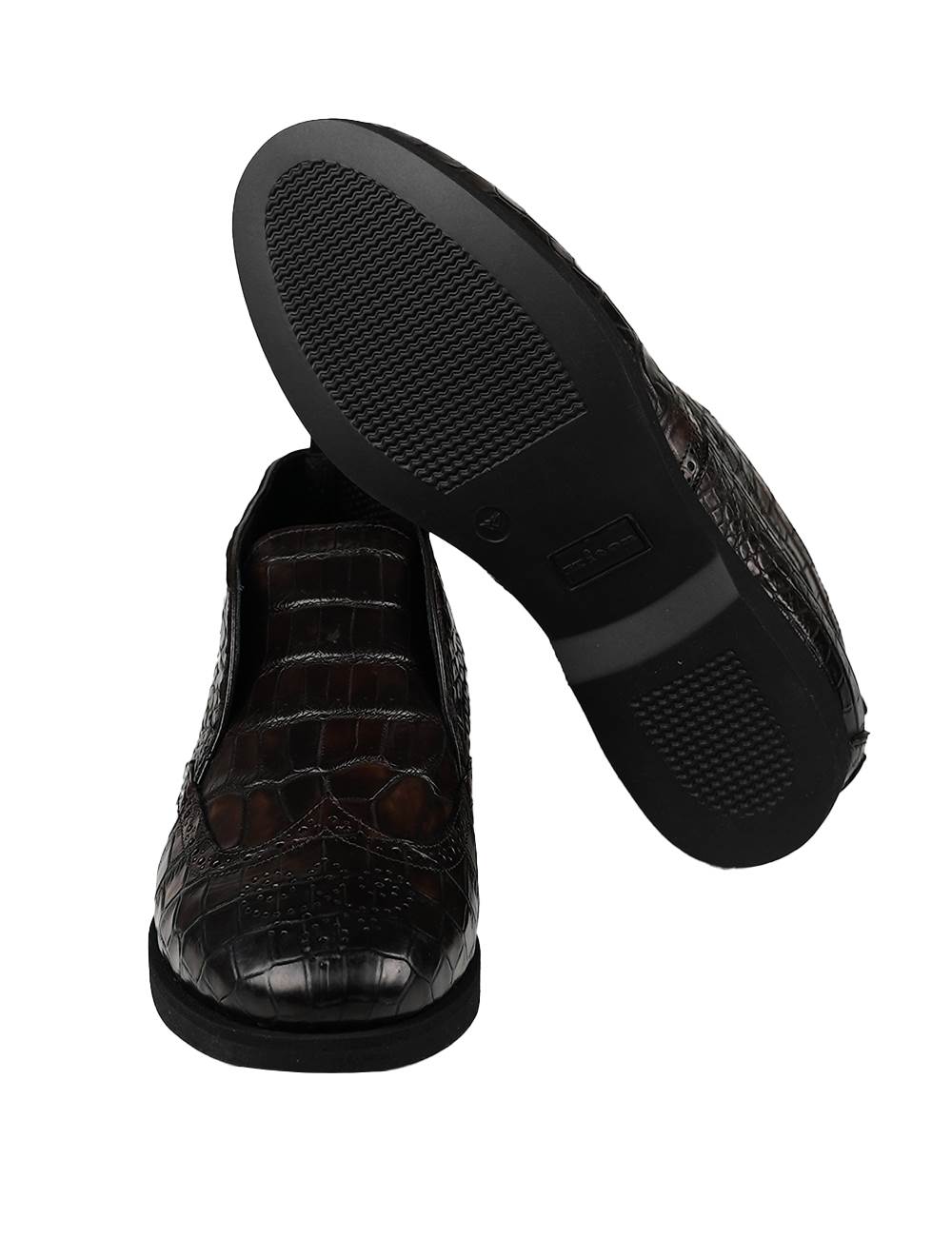 KITON Brown Leather Crocodile Shoes